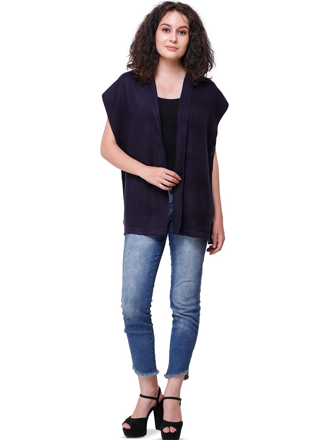 Exotic India Patriot Blue Plain Pure Pashmina Scarf with All-Over Weave