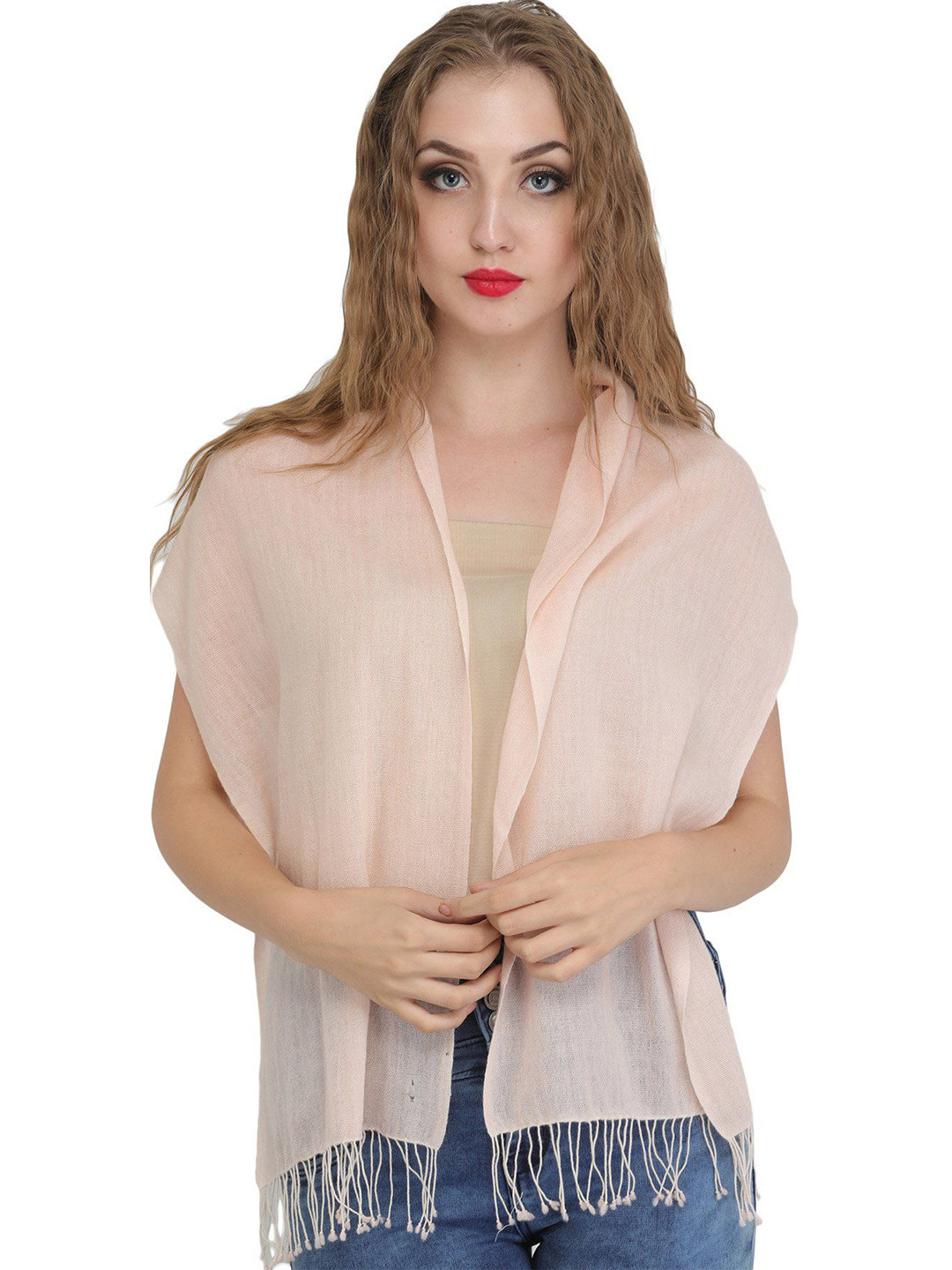 Exotic India Creole Pink Pure Wool Woven Stripes Pure Wool Scarf