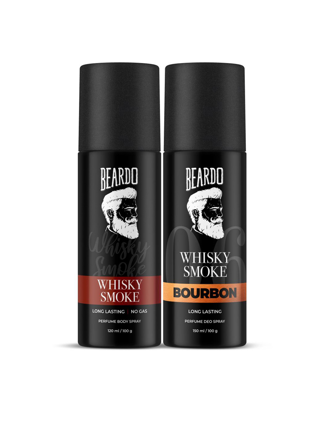 BEARDO Men Set of 2 LongLasting Perfume Deo Spray 150ml/100g each - Whisky Smoke & Bourbon