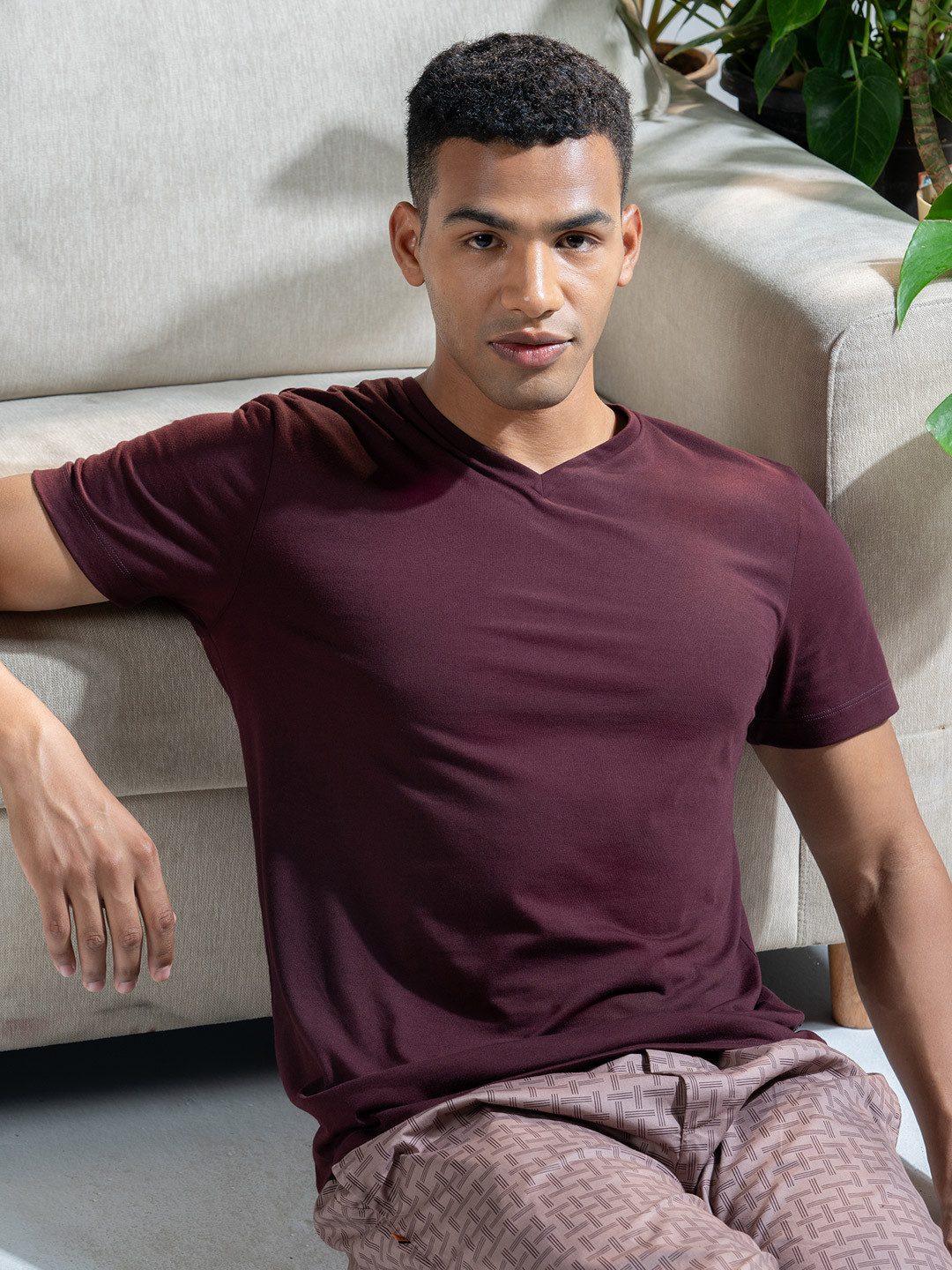 DAMENSCH Breeze Ultralight V Neck Solid T-shirt