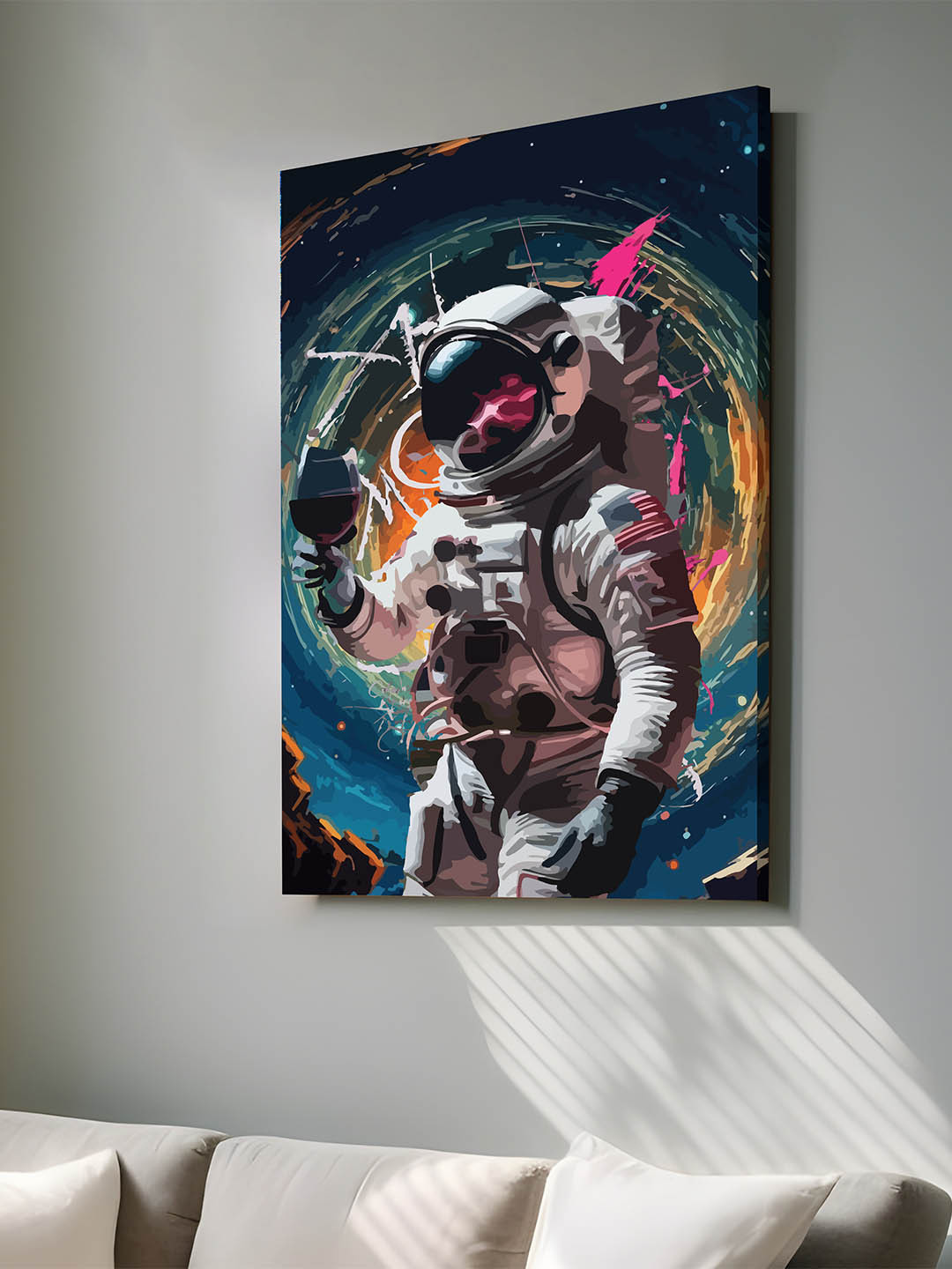 Art Street Black & Blue Canvas Space Astronaut Wine Glass Graffiti Wall Art