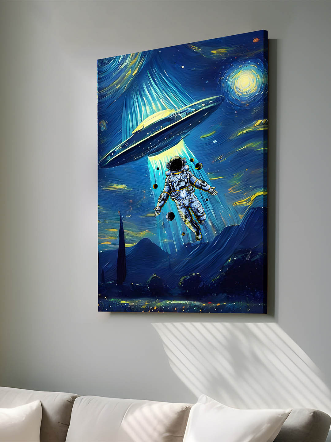 Art Street Astronaut UFO Space Canvas Wall Rectangle Paintings Wall Art -34 x 22in