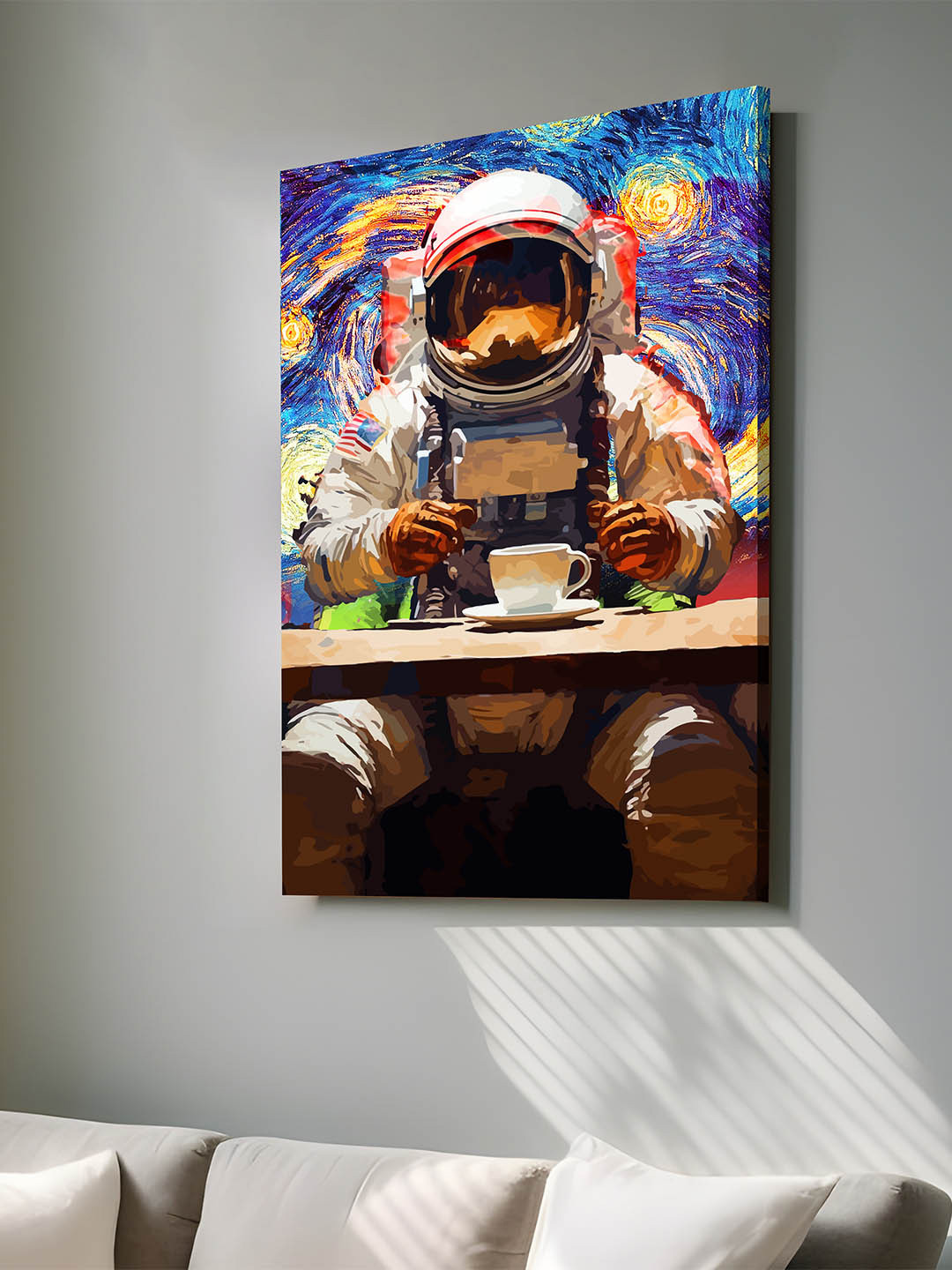 Art Street Astronaut With Coffee Graffiti Canvas Rectangle Paintings Wall Art -22x34In