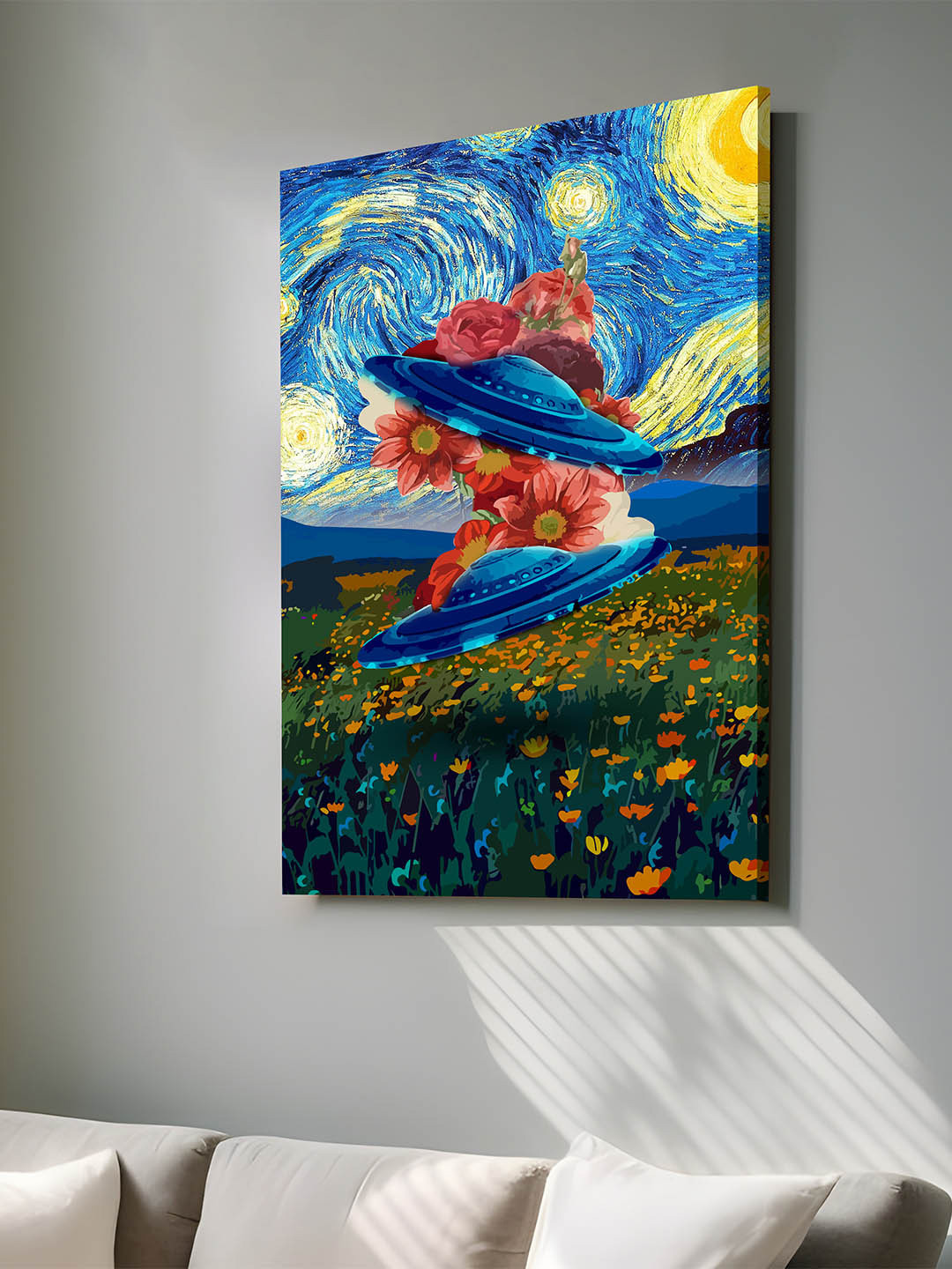 Art Street Flying UFO Canvas Wall Rectangle Paintings Wall Art - 34 x 22In