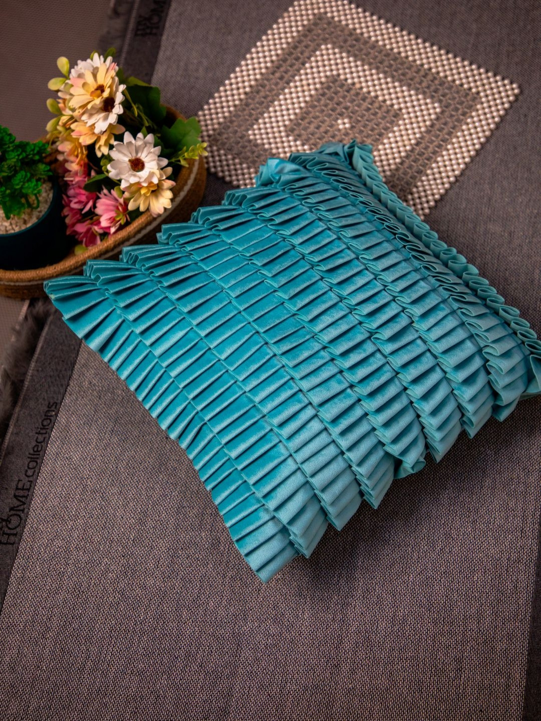 STUDIOHMK Blue Pleated Square Cushions