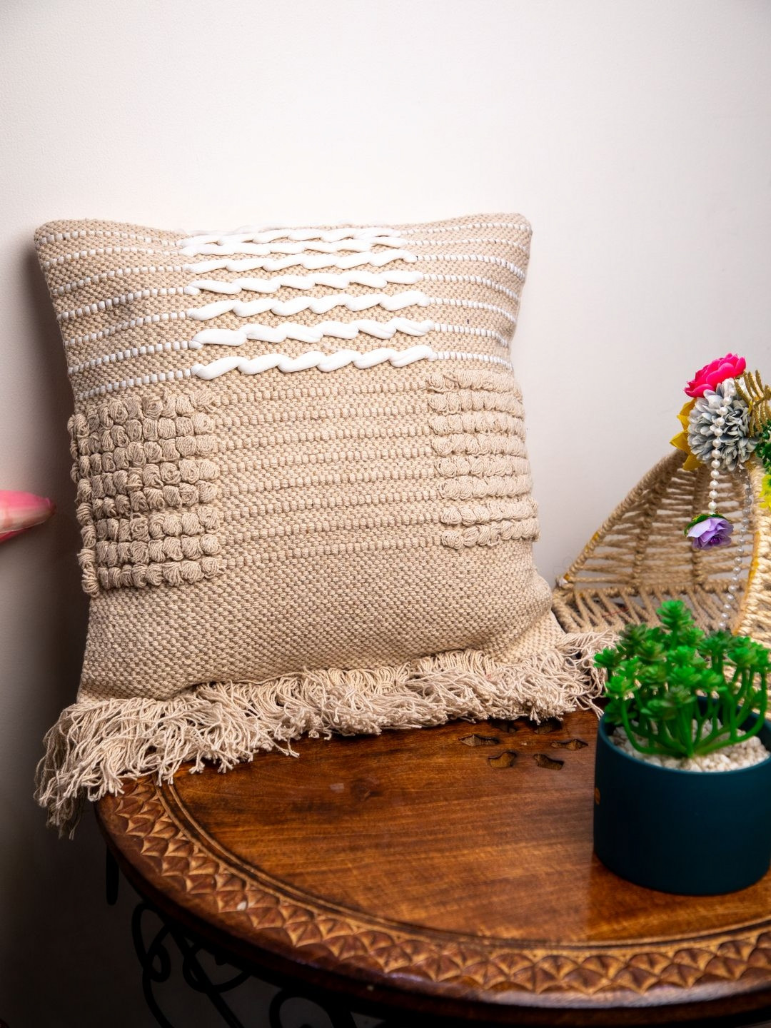 STUDIOHMK Peach-Colored & White Striped Square Cushion Covers