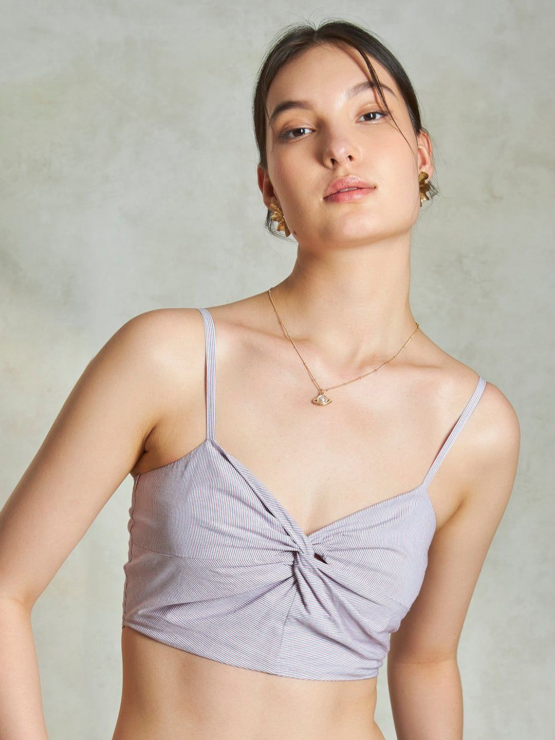 Virgio Pure Cotton Twist Front Striped Cami Top