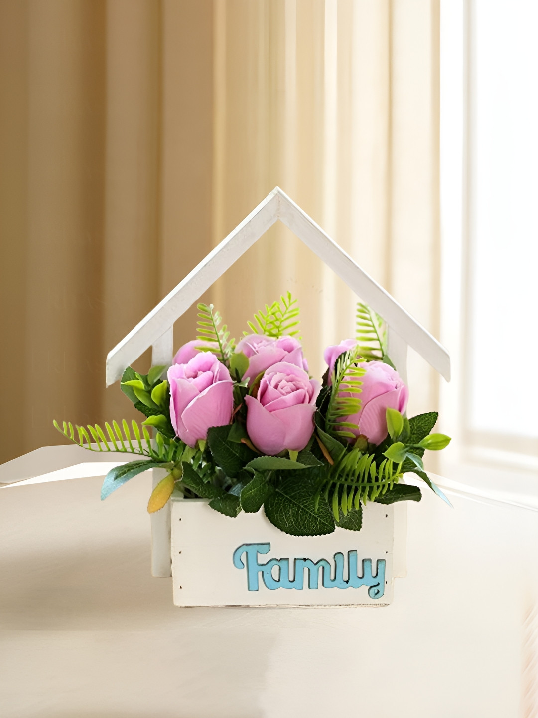 Nostrae by Ekhasa Pink 1 Pieces Rose Artificial Flower With Pot