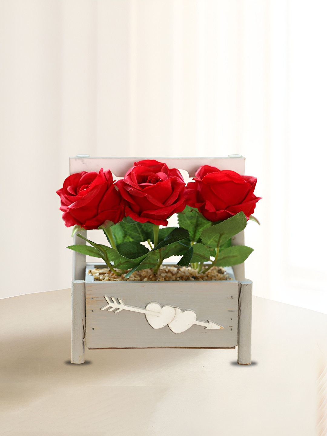 Nostrae by Ekhasa Red 1 Pieces Rose Artificial Flower With Pot