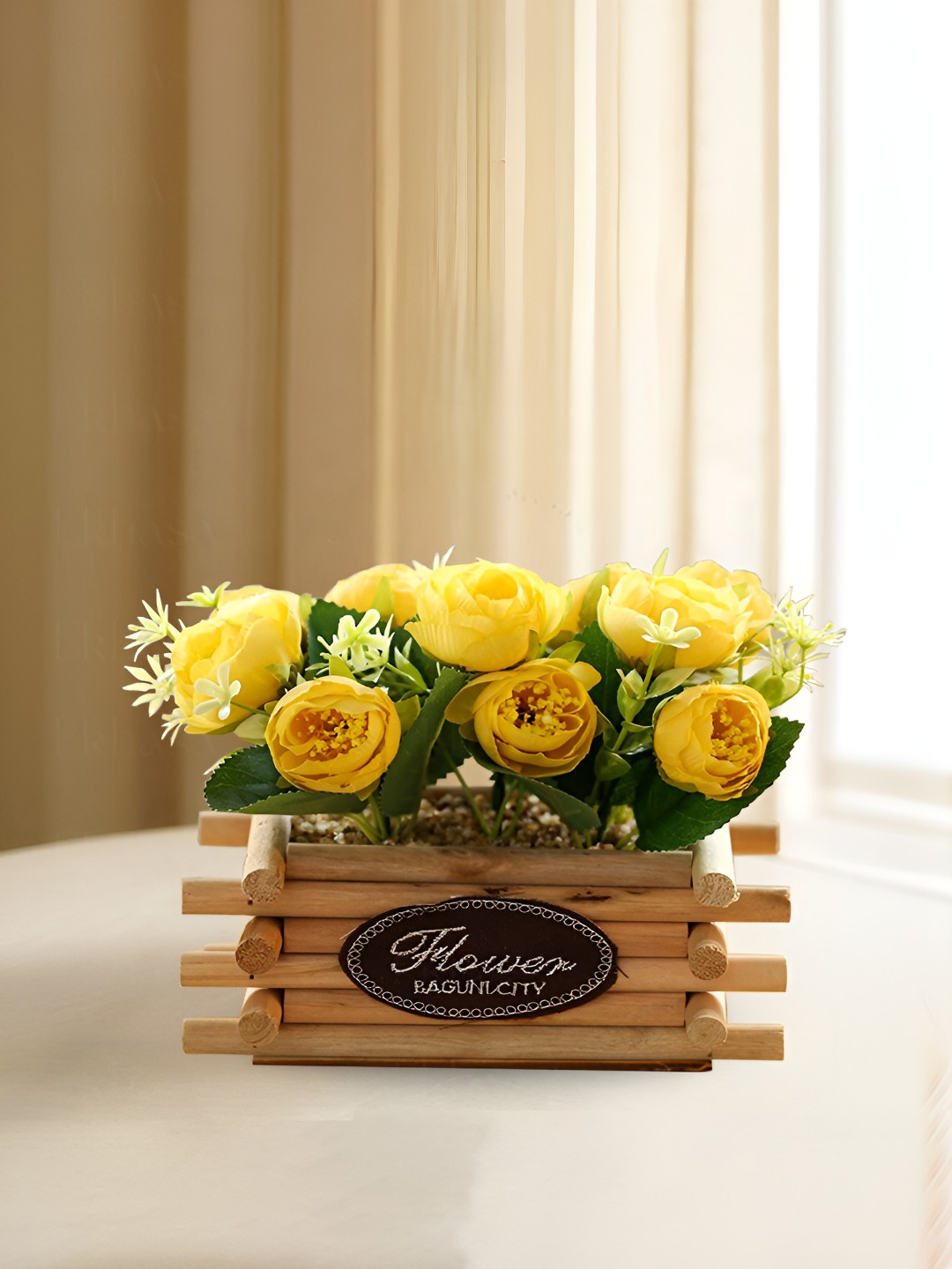 Nostrae by Ekhasa Yellow 1 Pieces Artificial Rose Flower With Pot