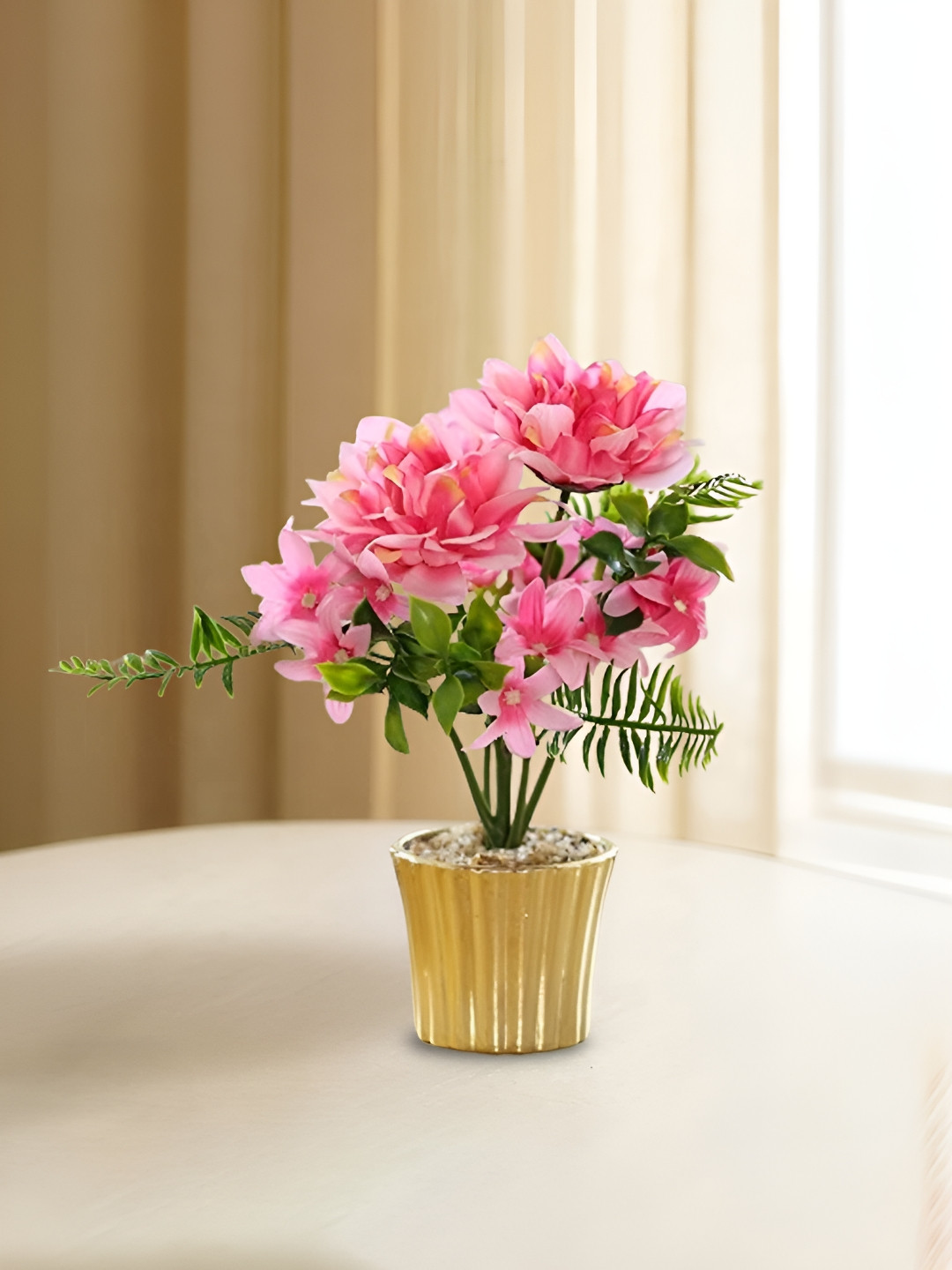 Nostrae by Ekhasa Pink 1 Pieces Dahlia Artificial Flower With Pot