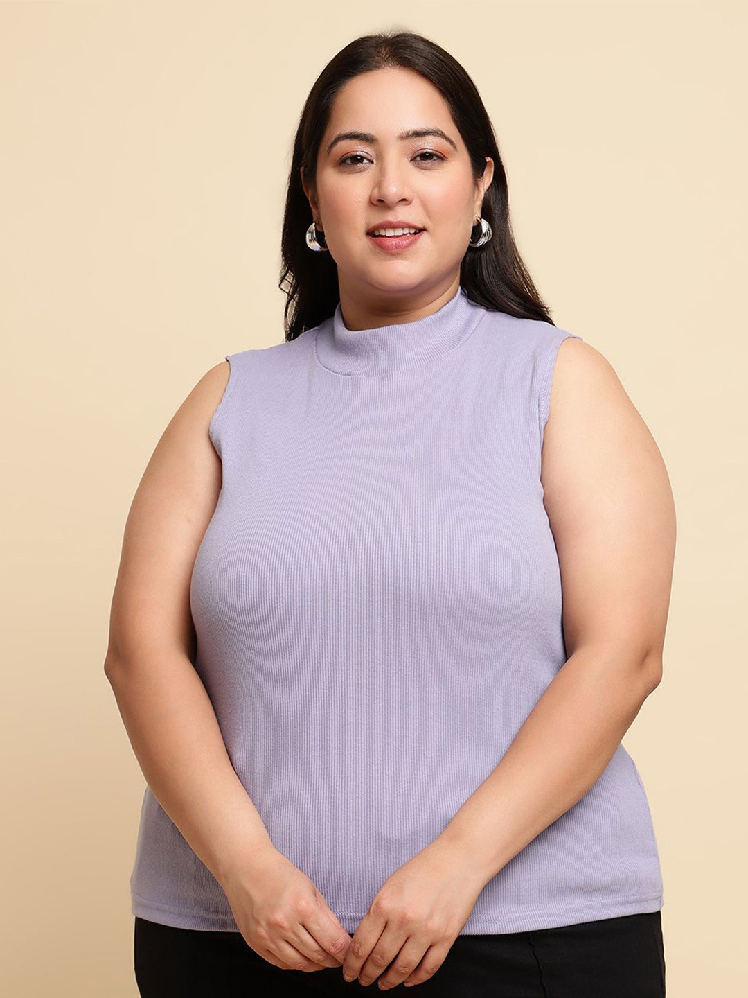 Lavender High Neck Plus Size Sleeveless Top