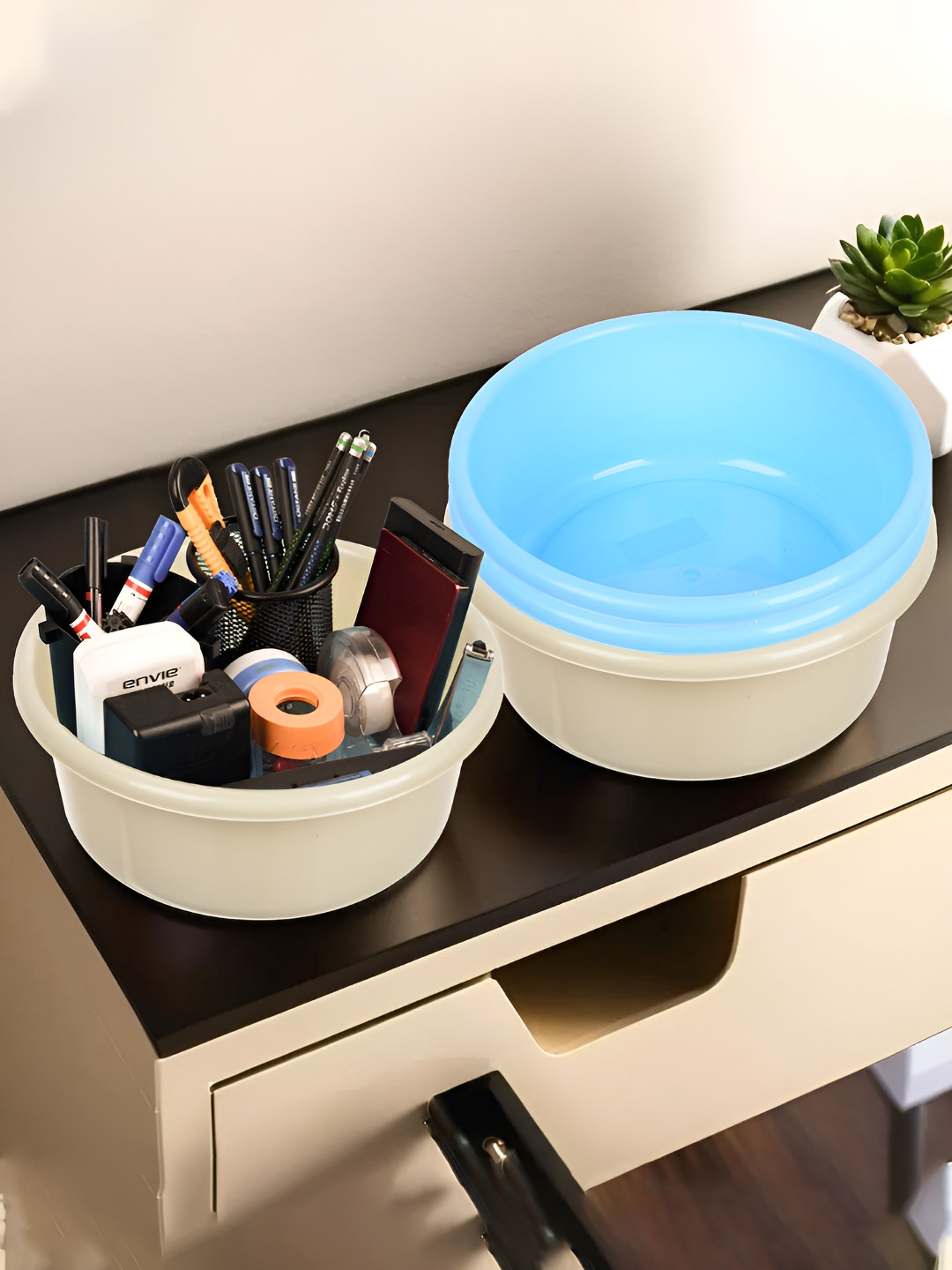 Kuber Industries Cream-Coloured Set of 4 Regular Desk Organiser Organisers
