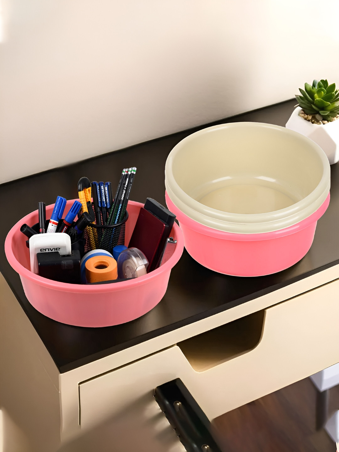 Kuber Industries Pink Set of 4 Regular Desk Organiser