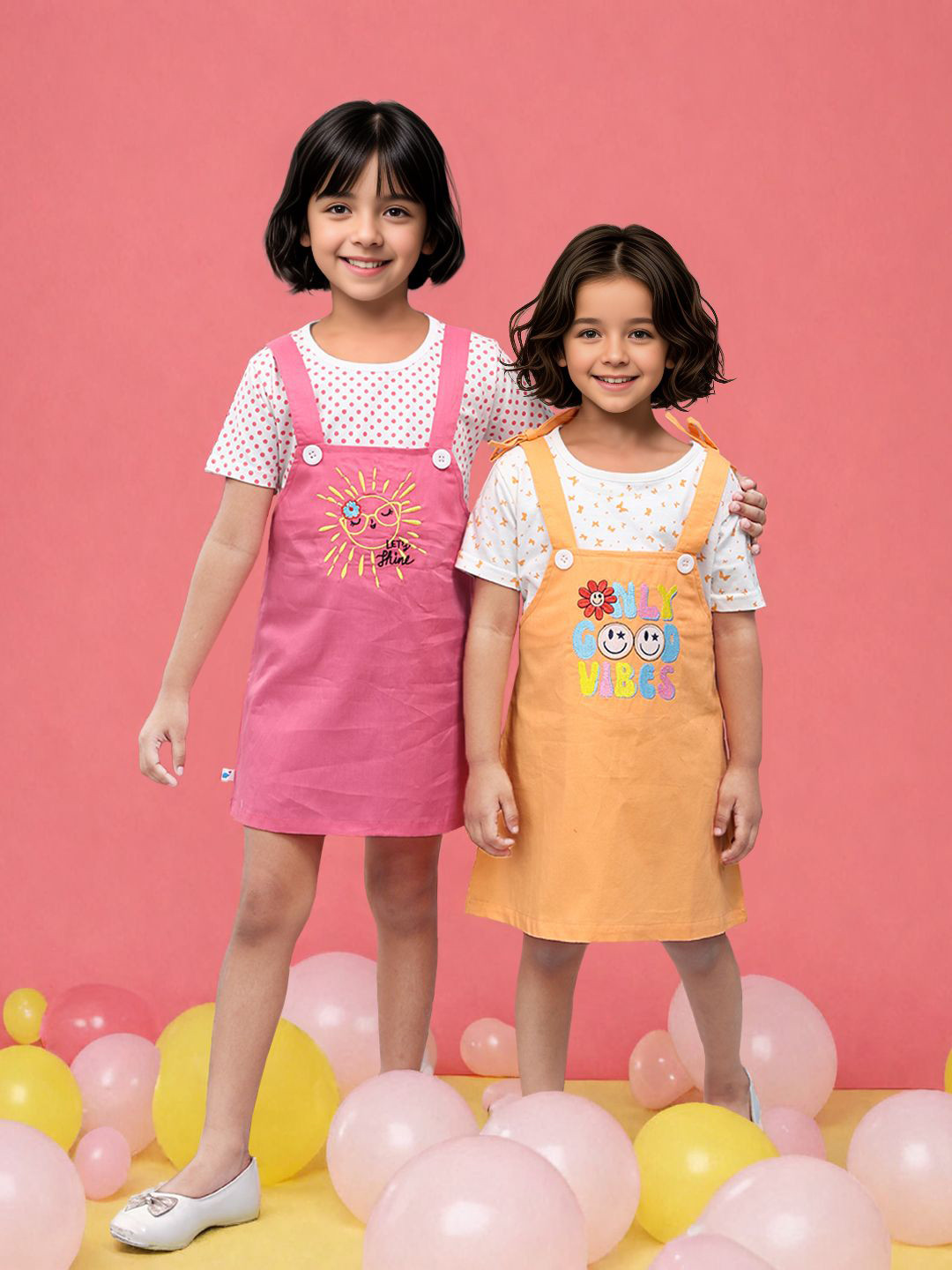Toonyport Pinafore Short Sleeve Above Knee Pack of 2 A-Line Dress