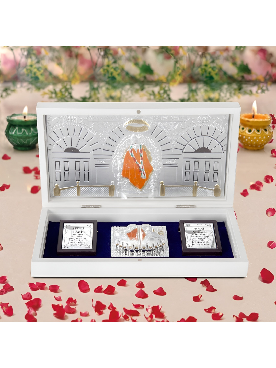 INTERNATIONAL GIFT Sai Baba Charan Paduka Silver Metal Metallic Prayer Room Medium Showpiece - 4.5 Inches