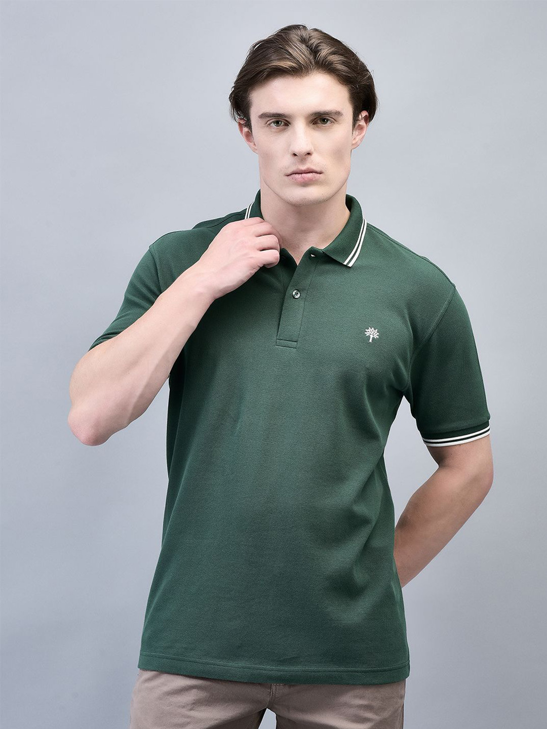 Woodland Men Solid Brand Logo V-Neck Cotton T-shirt