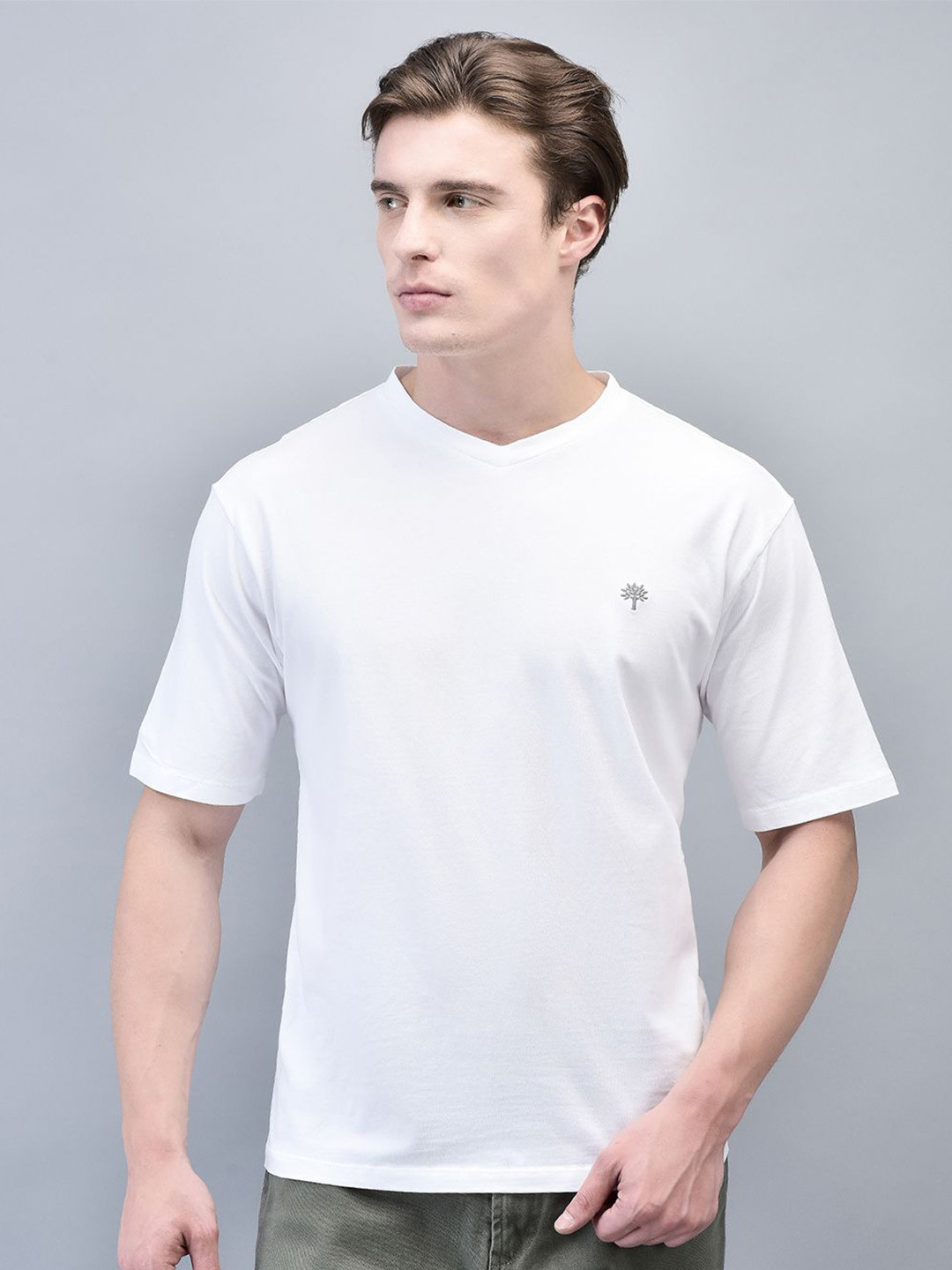 Woodland Men Brand Logo V-Neck Organic Cotton T-shirt