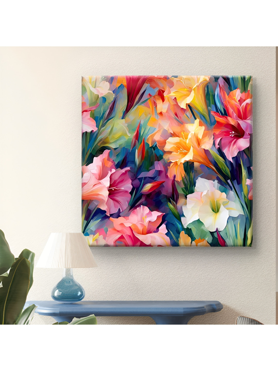 SAF Green & Pink 1 Piece Canvas Floral and Botanical Wall Paintings