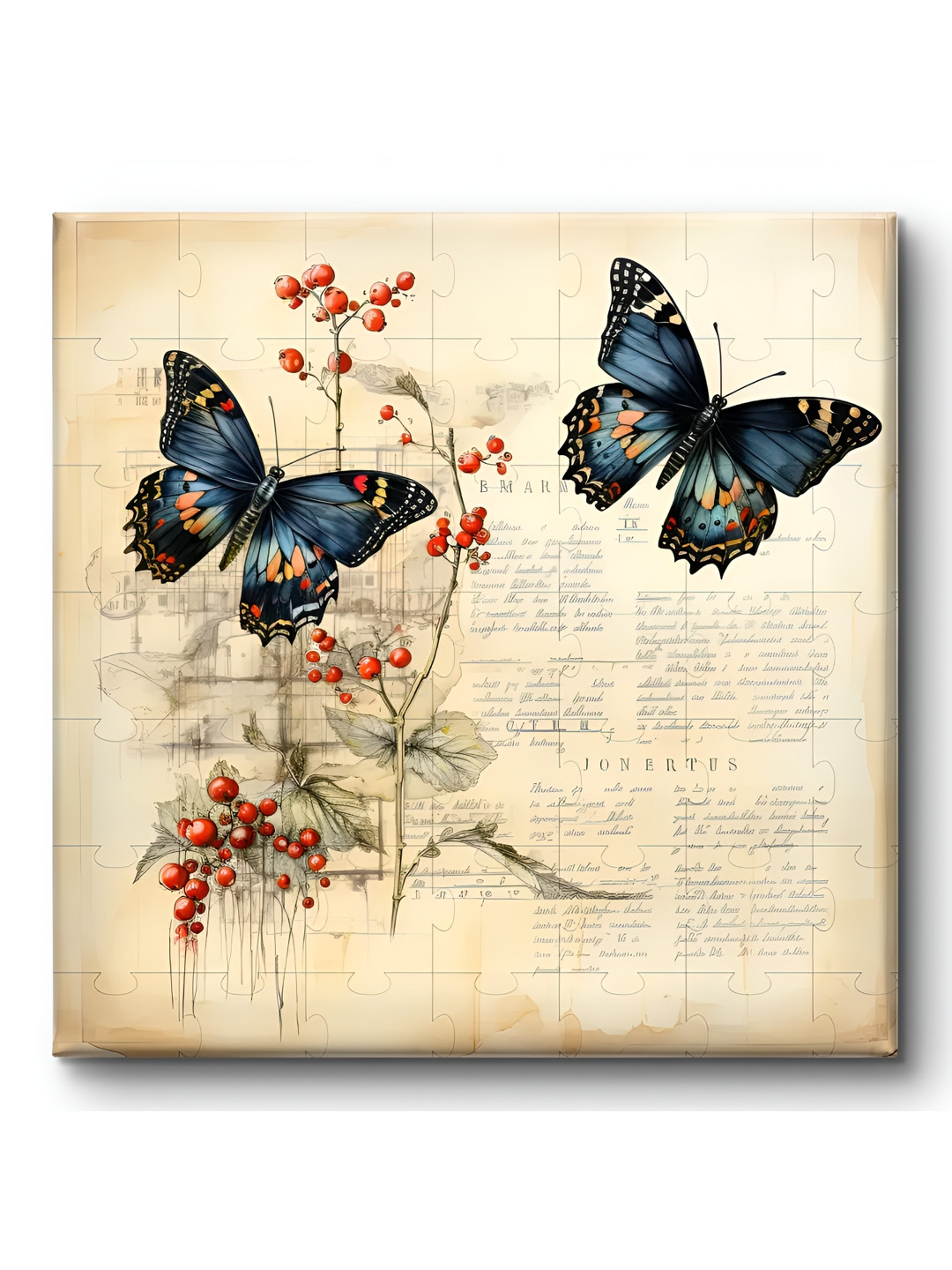 SAF Beige & Blue 1 Piece Canvas Floral and Botanical Wall Paintings