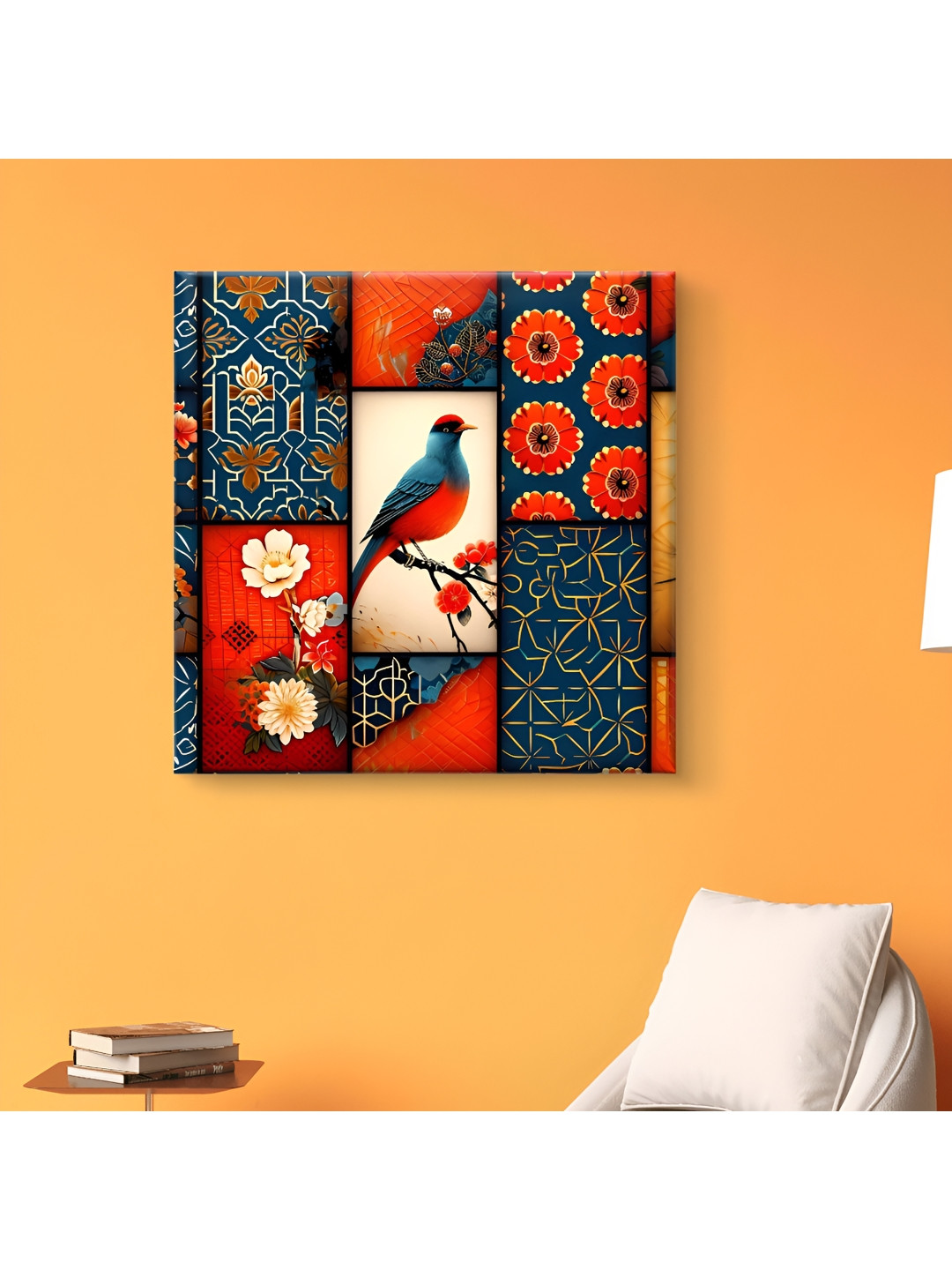 SAF Black & Red 1 Piece Canvas Birds and Animals Wall Paintings