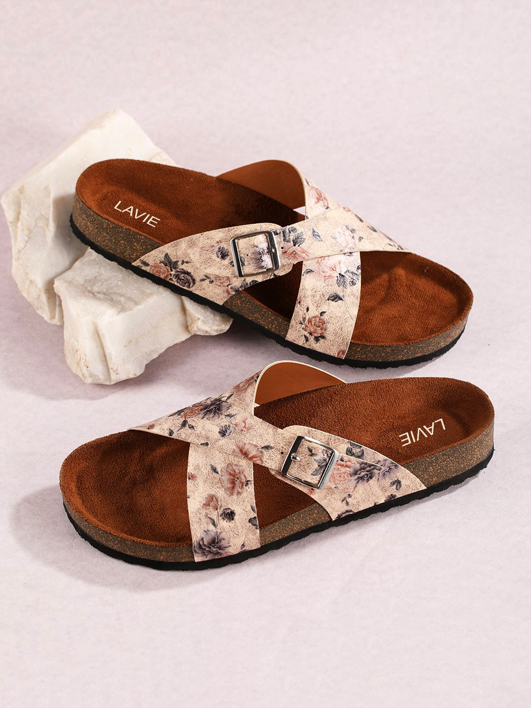Lavie Women Flower Printed Open Toe Flats