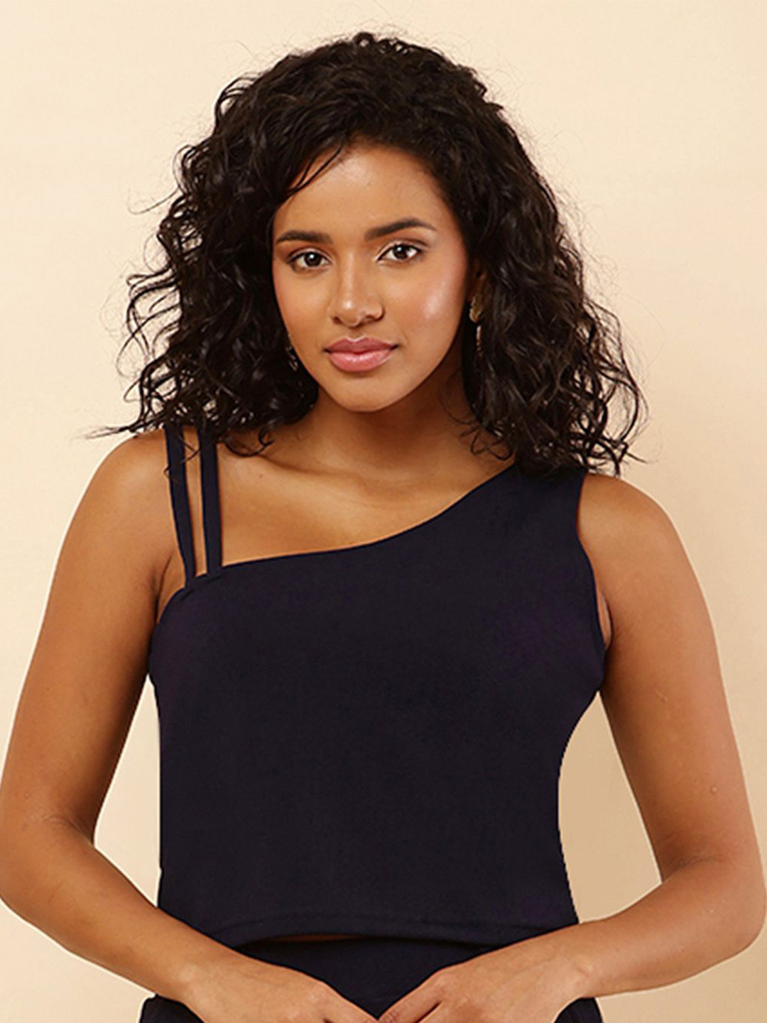 SQew One Shoulder Nautical Crop Fitted Top