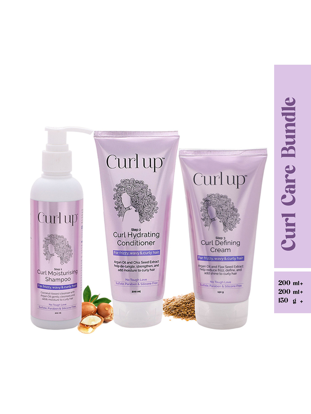 Curl up Moisturizing Shampoo, Hydrating Conditioner & Defining Cream Combo
