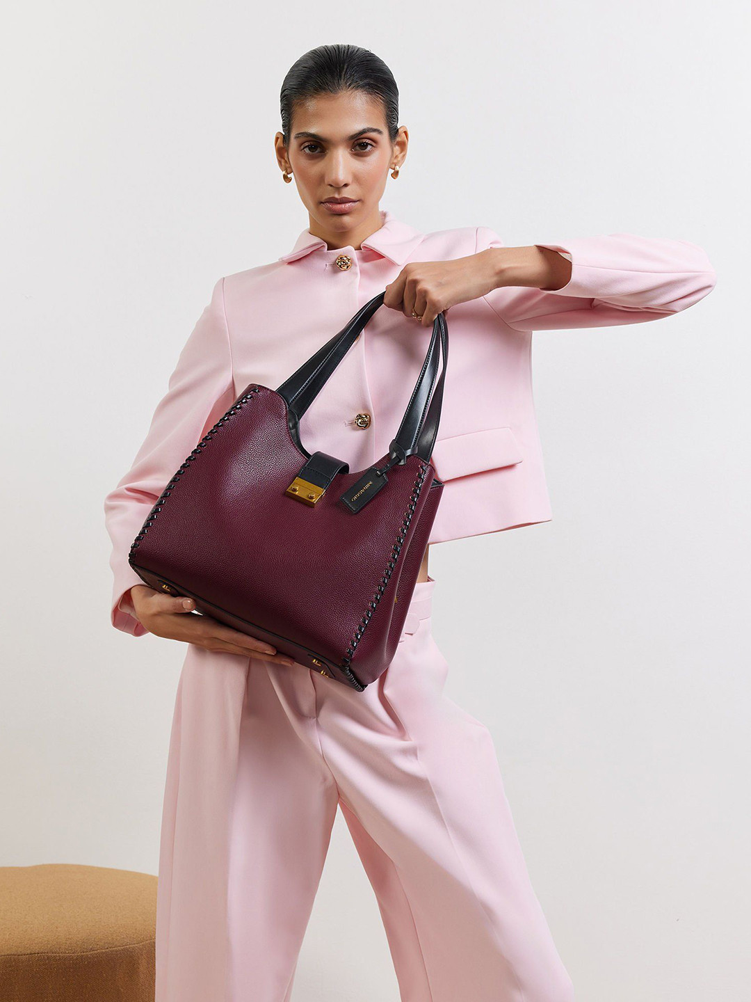 MIRAGGIO Thea Wine Grain Textured Hobo Bag