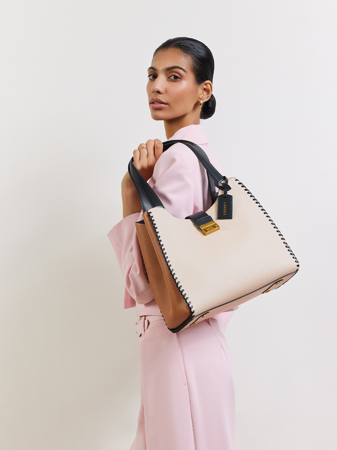 MIRAGGIO Thea Ivory Grain Textured Hobo Bag