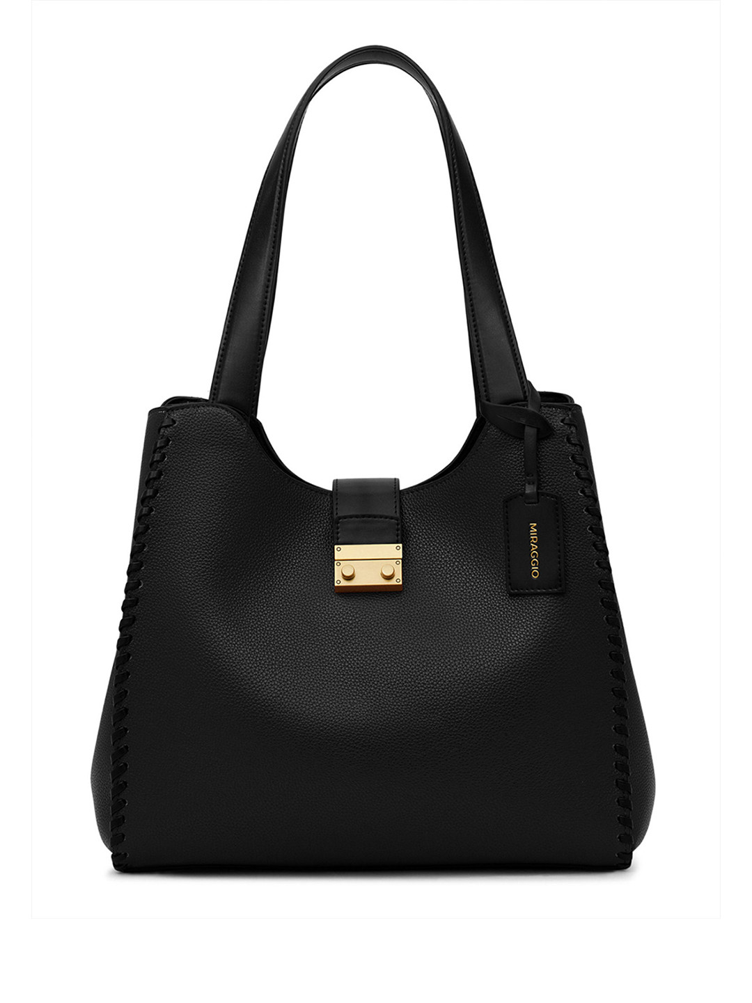 MIRAGGIO Thea Black Grain Textured Hobo Bag