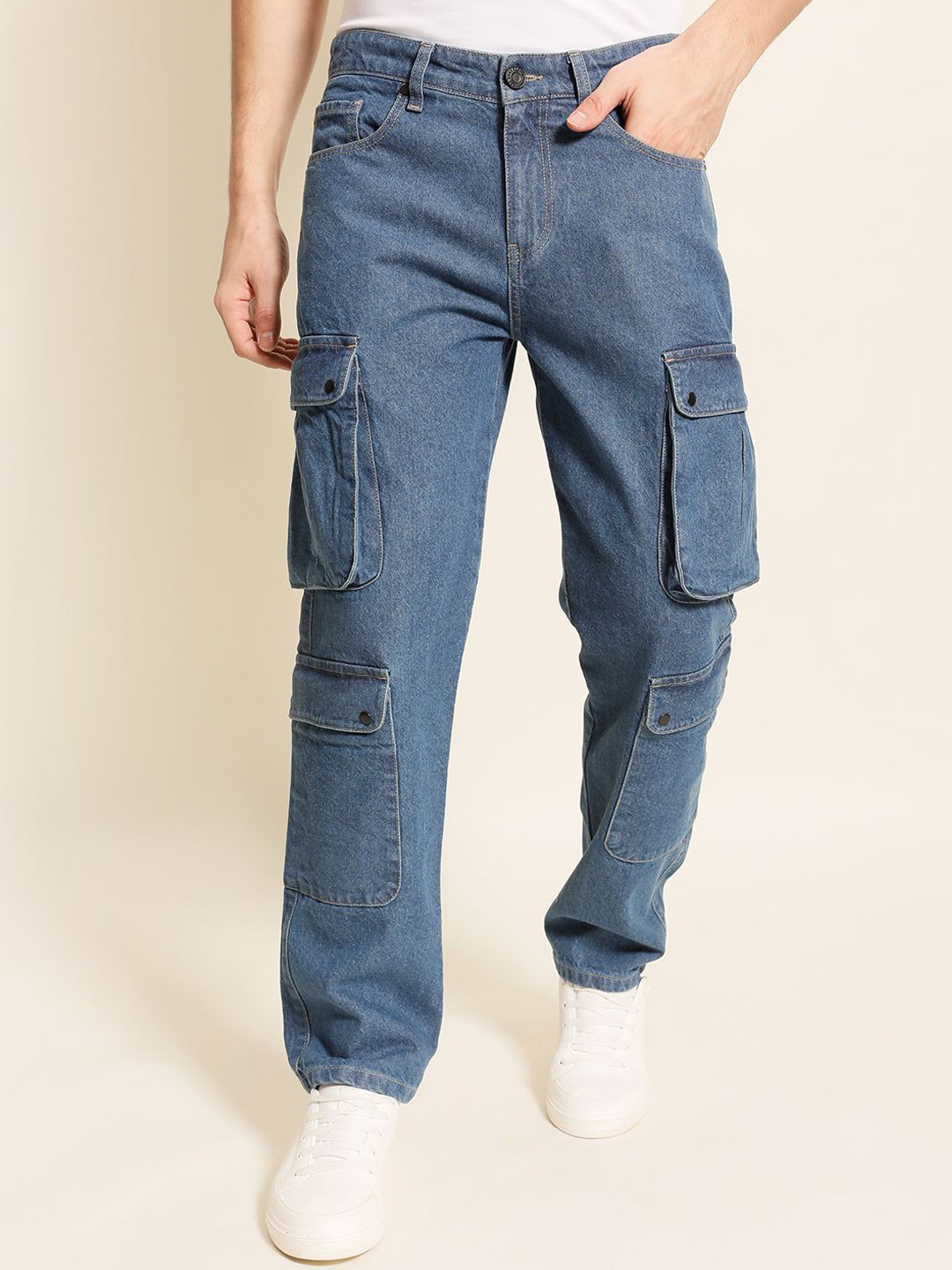 Bene Kleed Men Multi Pocket Relaxed Fit Cotton Cargo Jeans