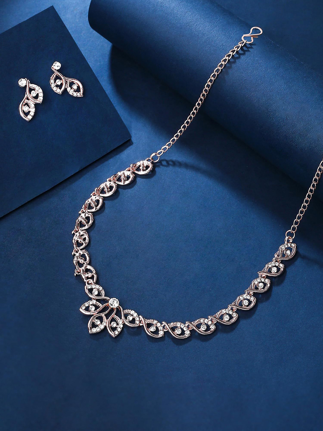 Yellow Chimes Women Rose Gold-Plated A5 Crystal Stone Studded Jewellery Set