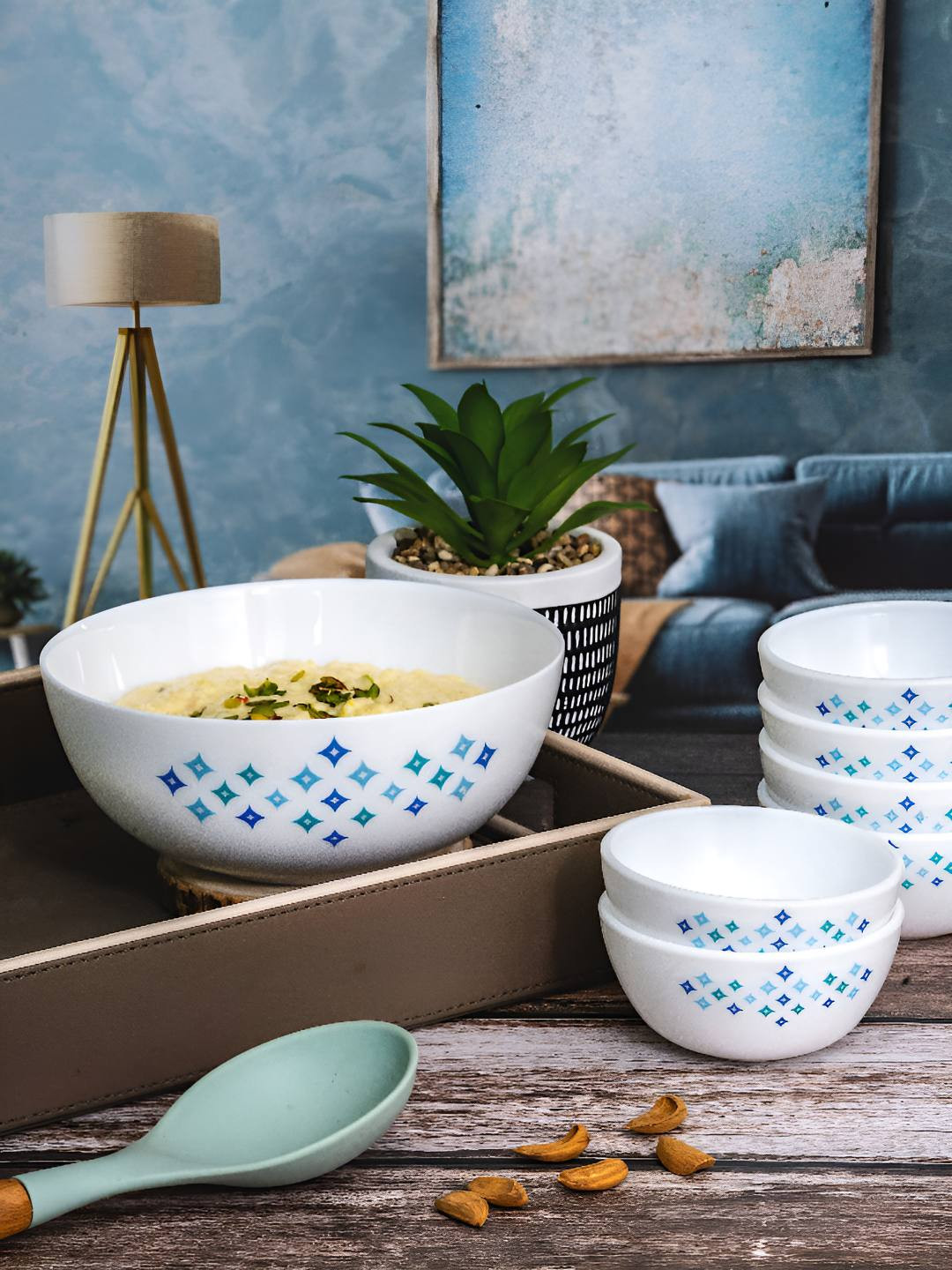 Cello 7Pieces White Printed Pudding & Serving Bowls