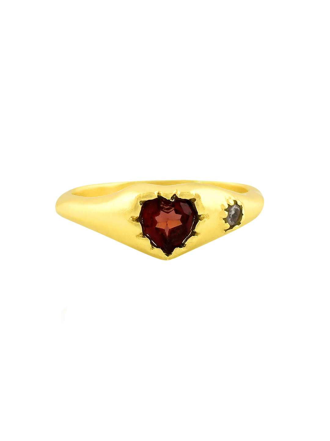 ARVINO Women 14k Gold Plated CZ Studded Garnet Amor Finger Ring