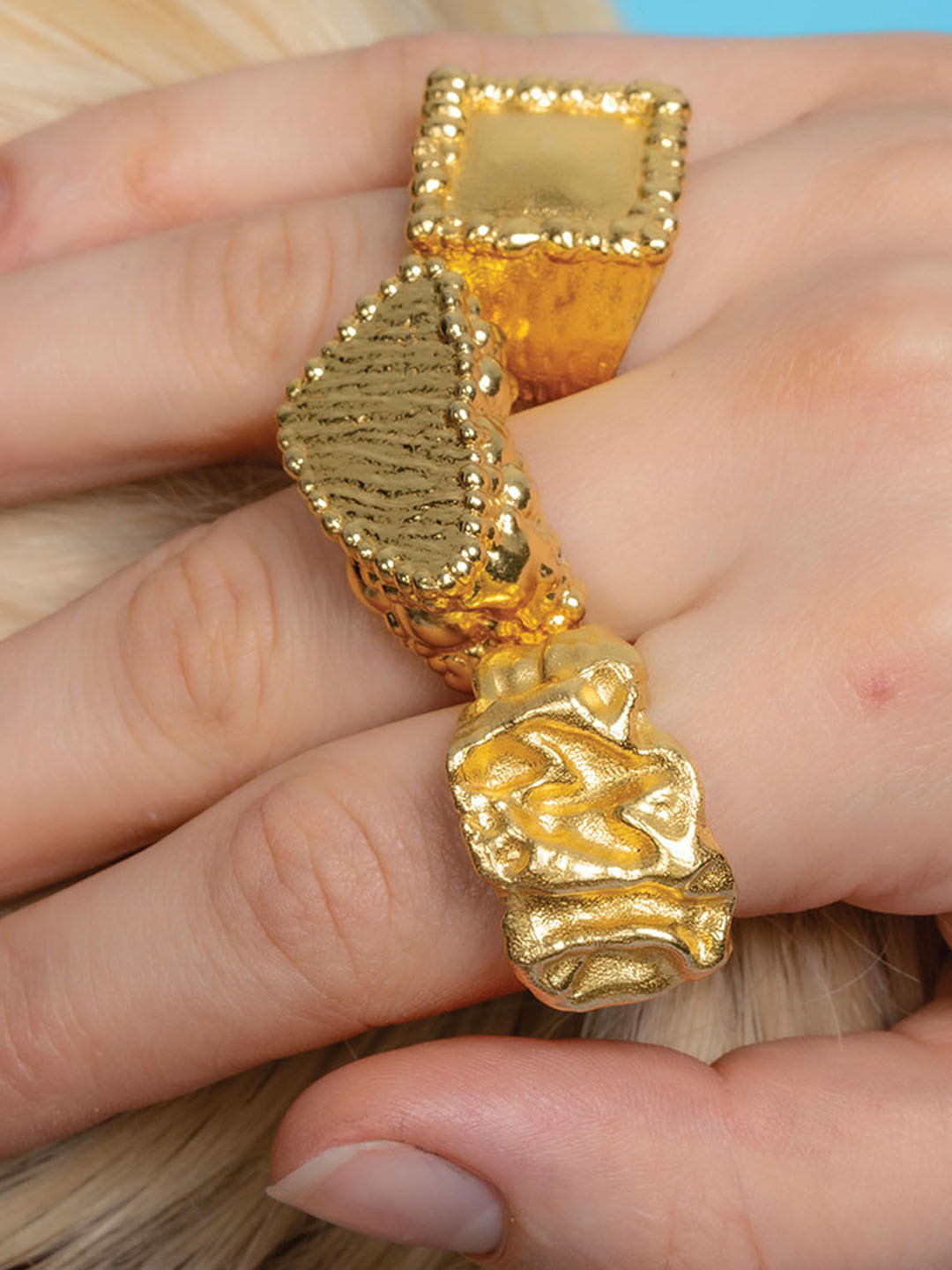 ARVINO Women 14k Gold Plated Chunky Molten Finger Ring