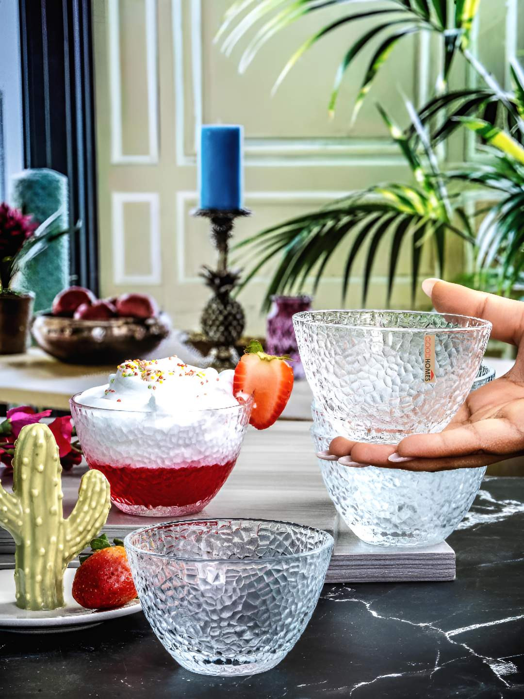 GOODHOMES Set of 6pcs Transparent Textured Bowls