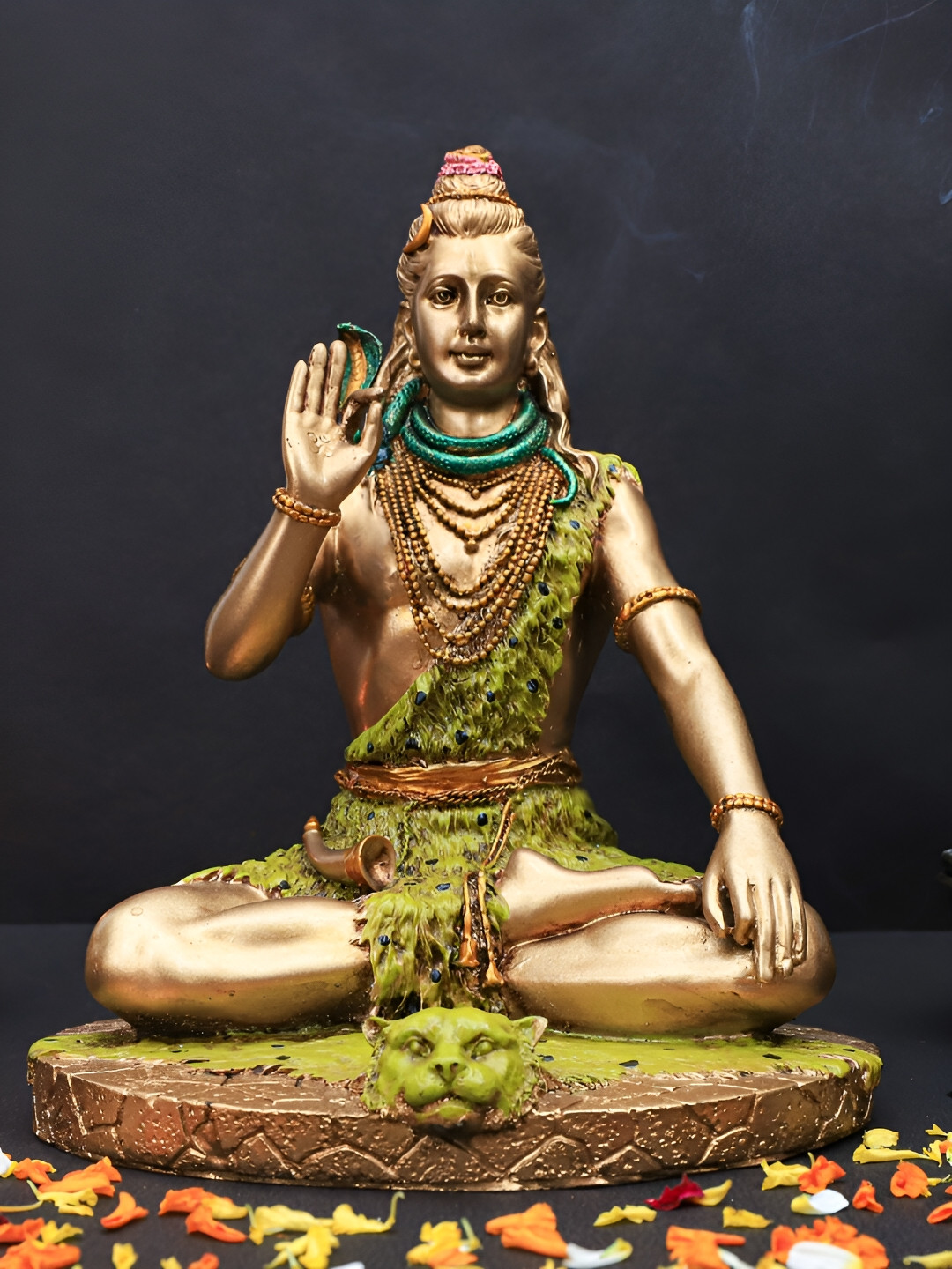 The Advitya Blessing Lord Shiva Sitting Gold Brass Glossy Prayer Room Small Showpiece - 3.7 Inches