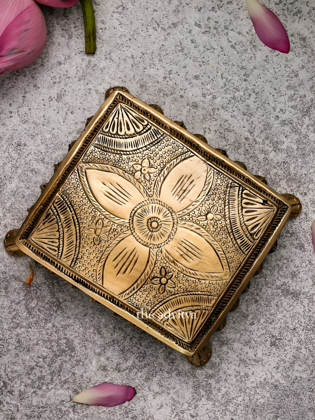 The Advitya Rectangular Floral Brass Pooja Chowki