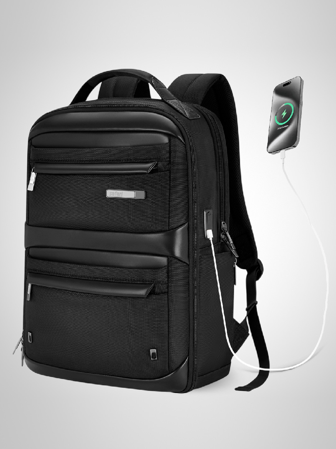 Safari Select Astral Black with 180 Degree Opening and USB port Laptop Backpack 30L