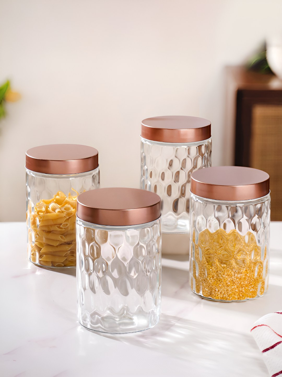 Nestasia Transparent & Brown 4 Pieces Honeycomb Design Airtight Container 1500ml