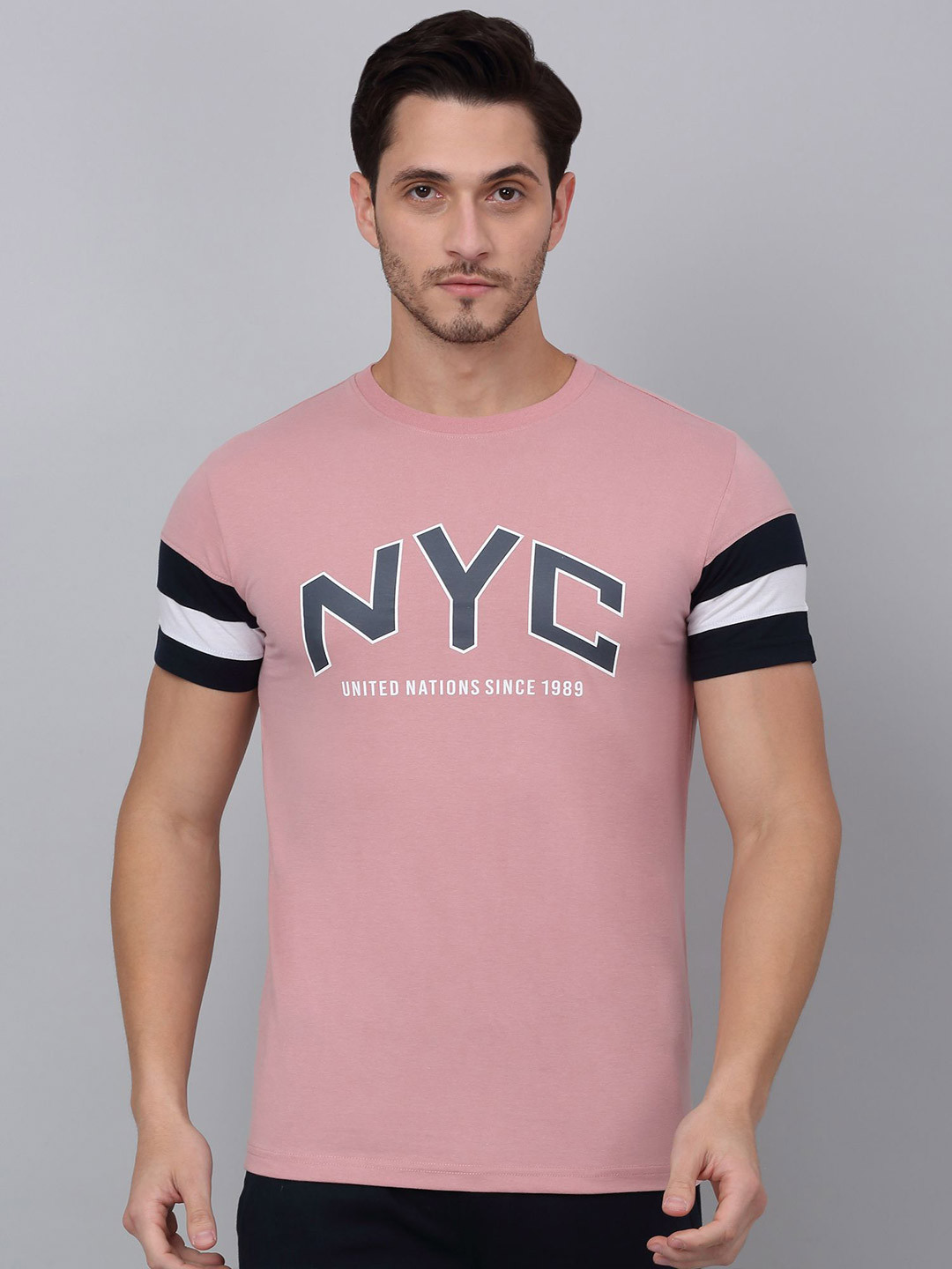 Cantabil Men Typography Printed Round Neck Applique T-shirt