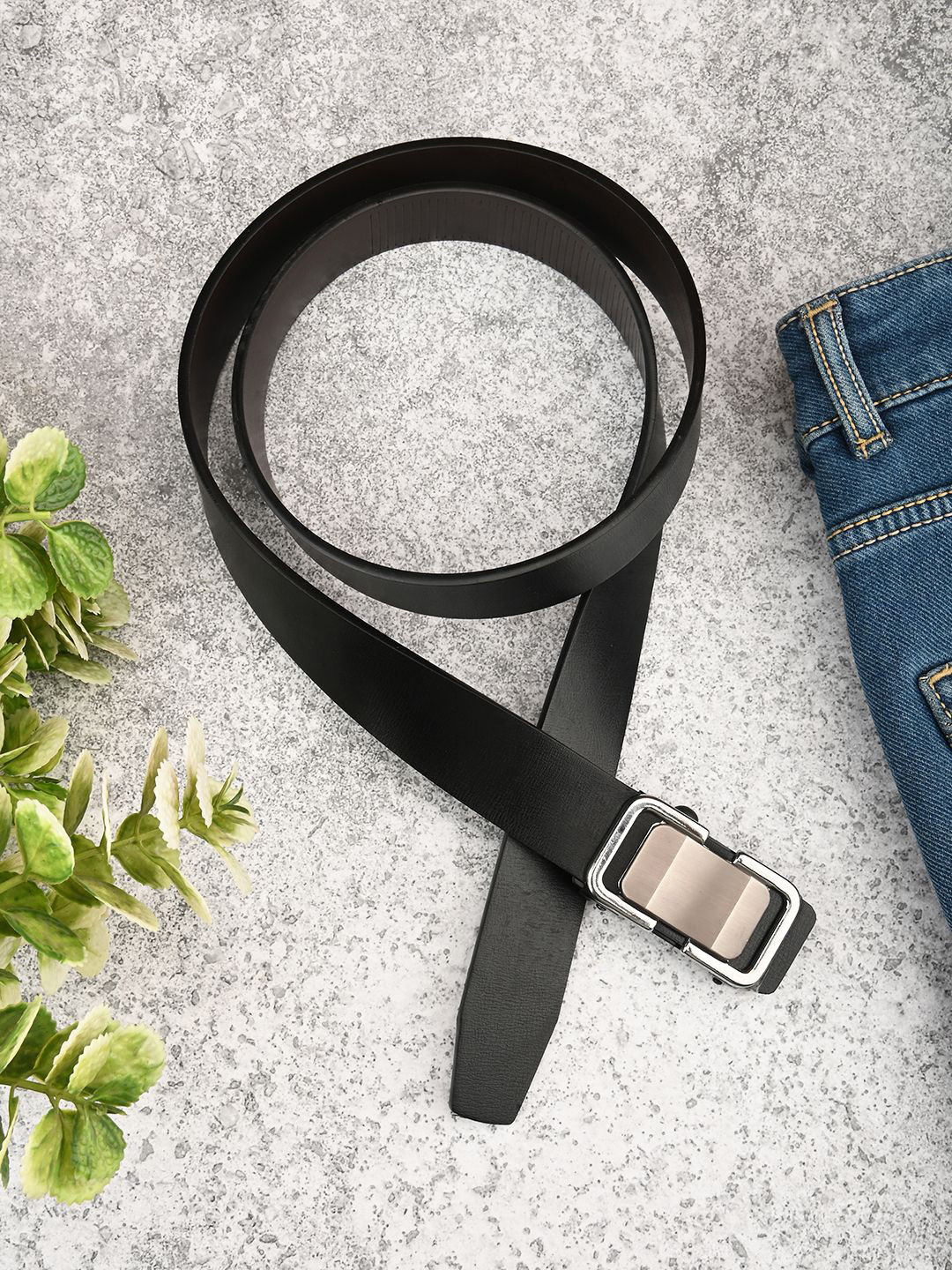 BuckleUp Men Solid Slider Buckle Reversible Belt