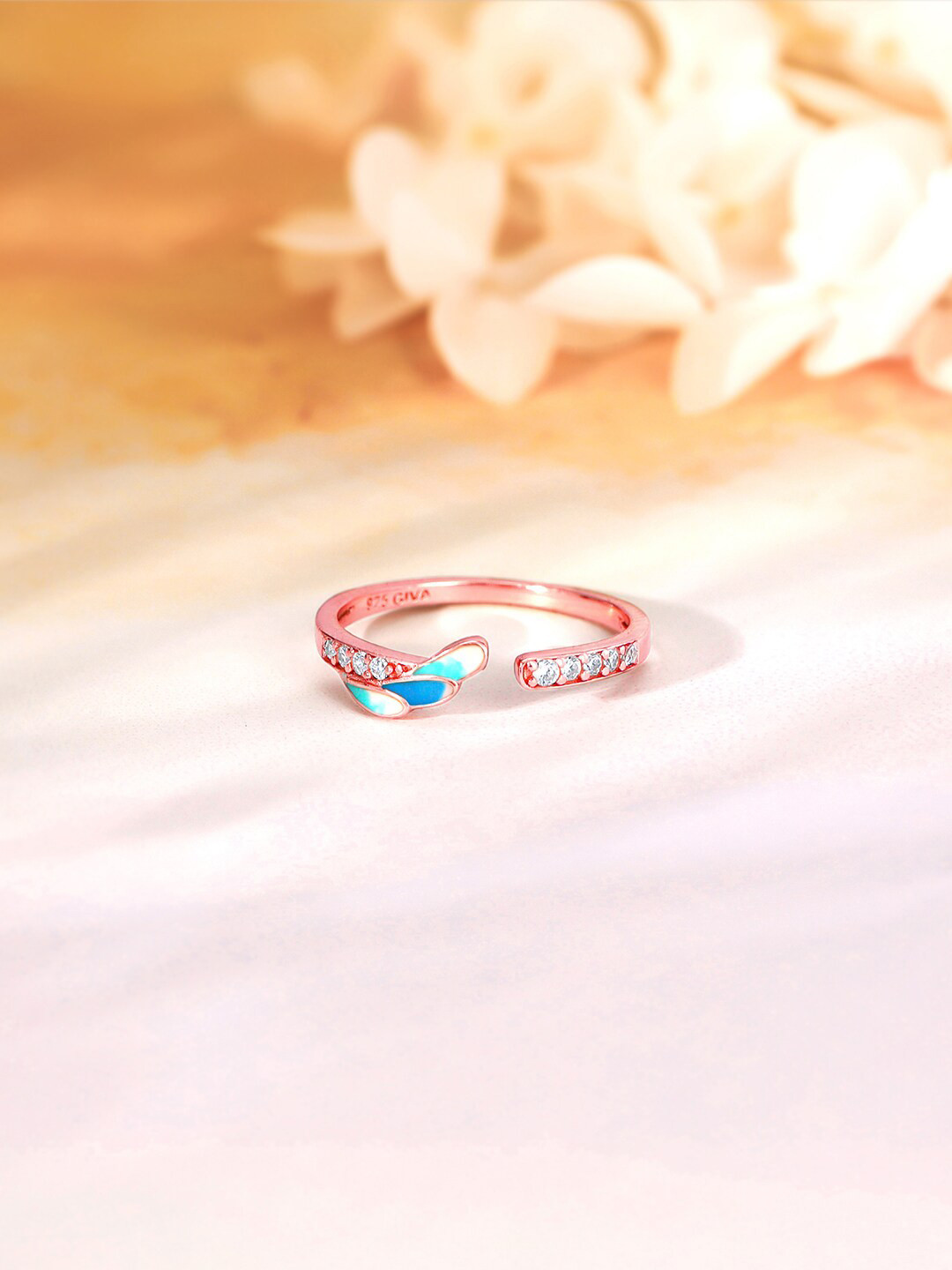 GIVA 925 Sterling Silver Rose Gold Adjustable Finger Ring