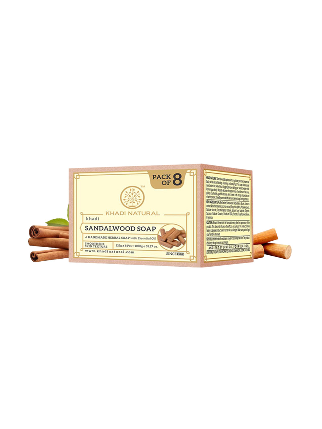 Khadi Natural Sandalwood Soap with Essential Oil Set of 8 - 125g Each