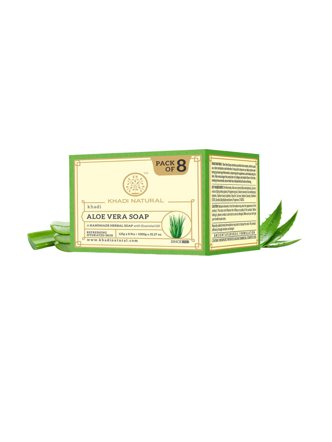 Khadi Natural Aloe Vera Soap with Essential Oil Set of 8 - 125g Each