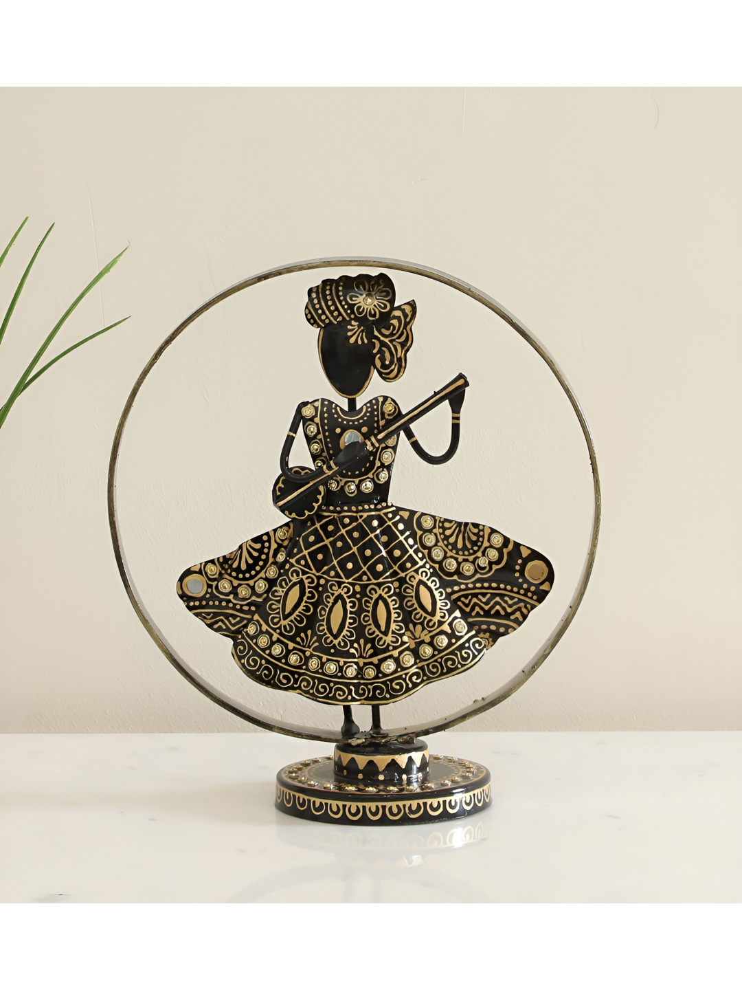 vedas F-Anushree Sitar Doll Black Metal Metallic Living Room Medium Showpiece - 11 Inches