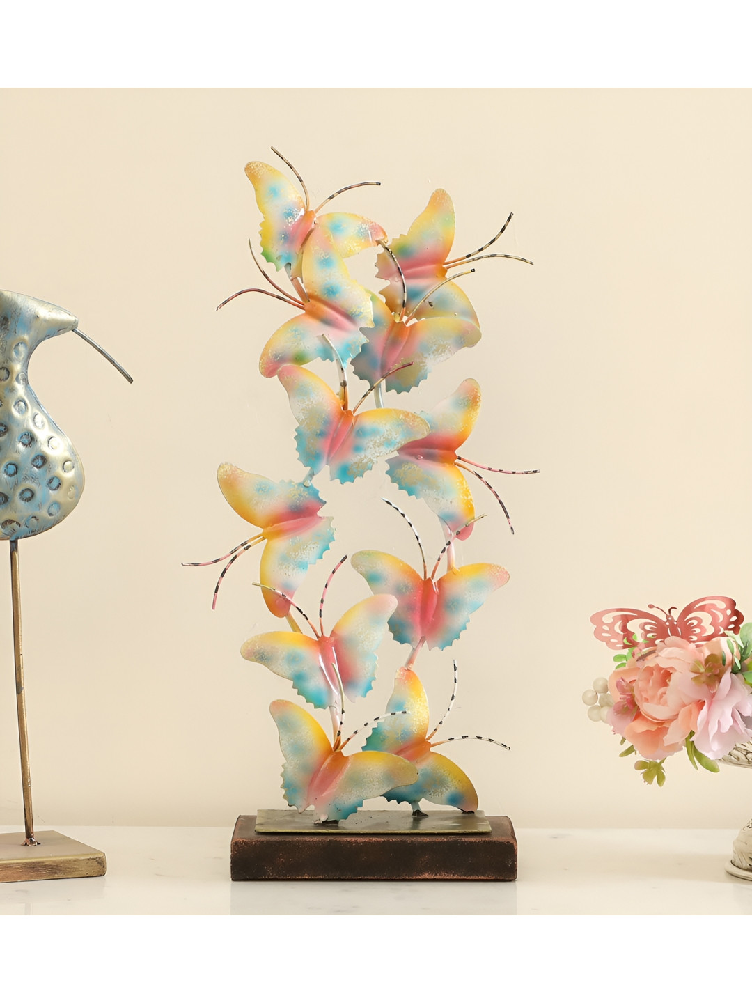 vedas F-Anila Butterfly Yellow Metal Metallic Living Room Large Showpiece - 18 Inches