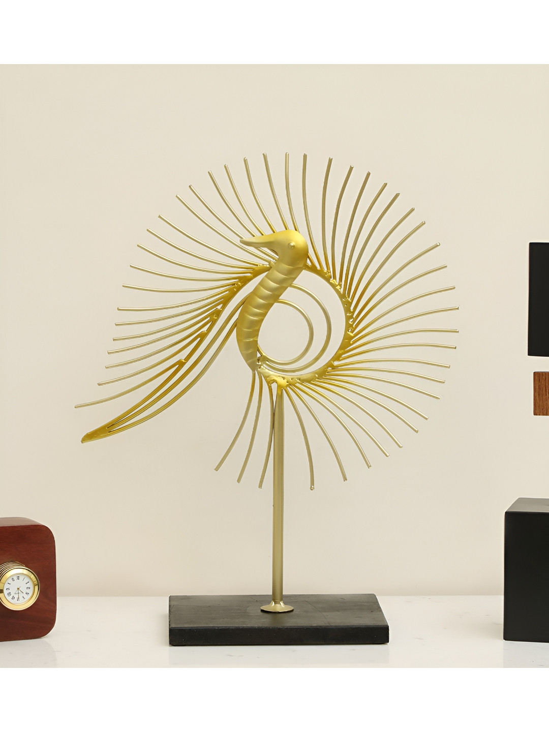 vedas F-Atlas Peacock Yellow Metal Metallic Living Room Large Showpiece - 17 Inches