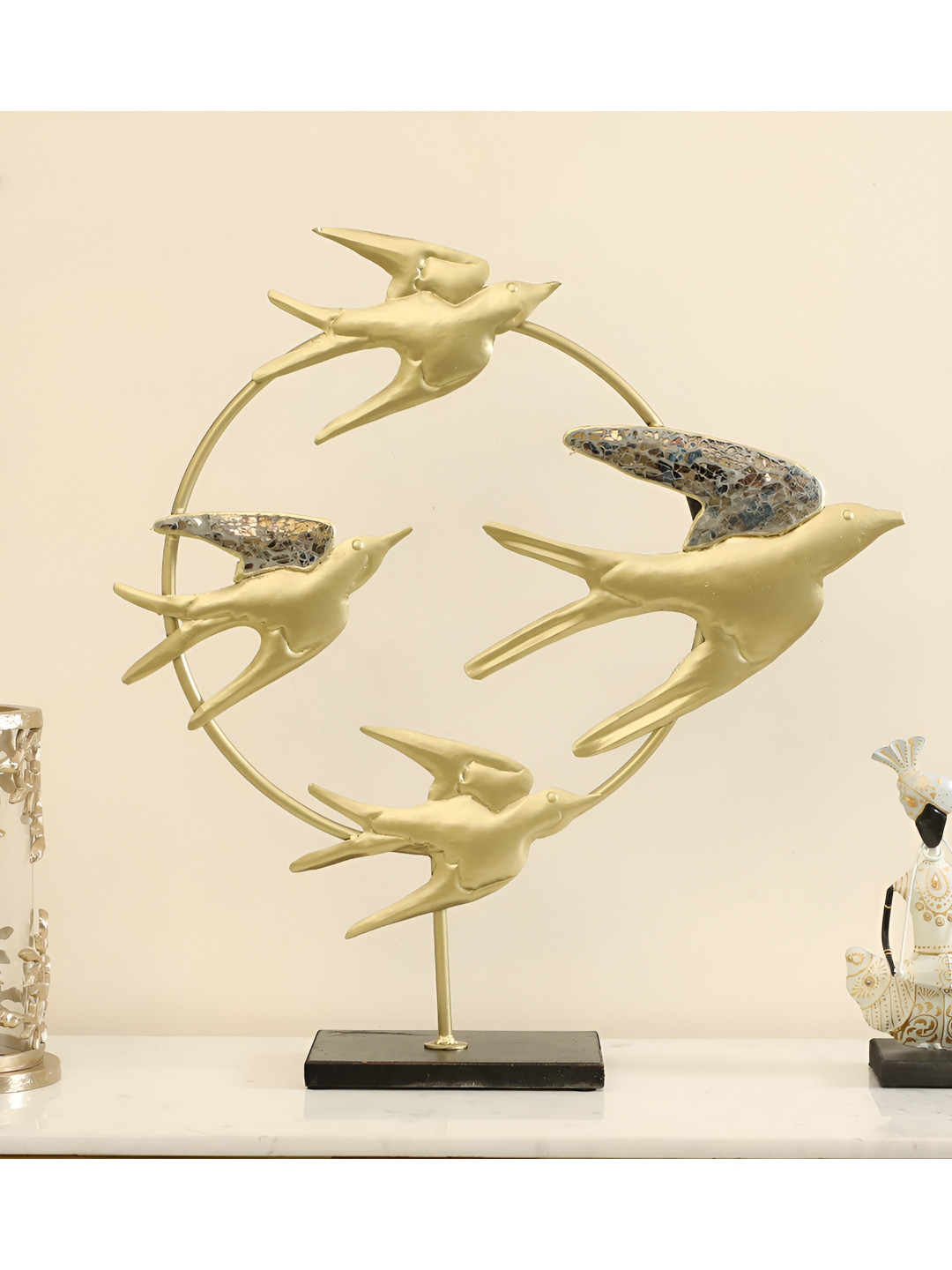 vedas F-Shine Flying Bird Gold Metal Metallic Home Office Medium Showpiece - 23 Inches